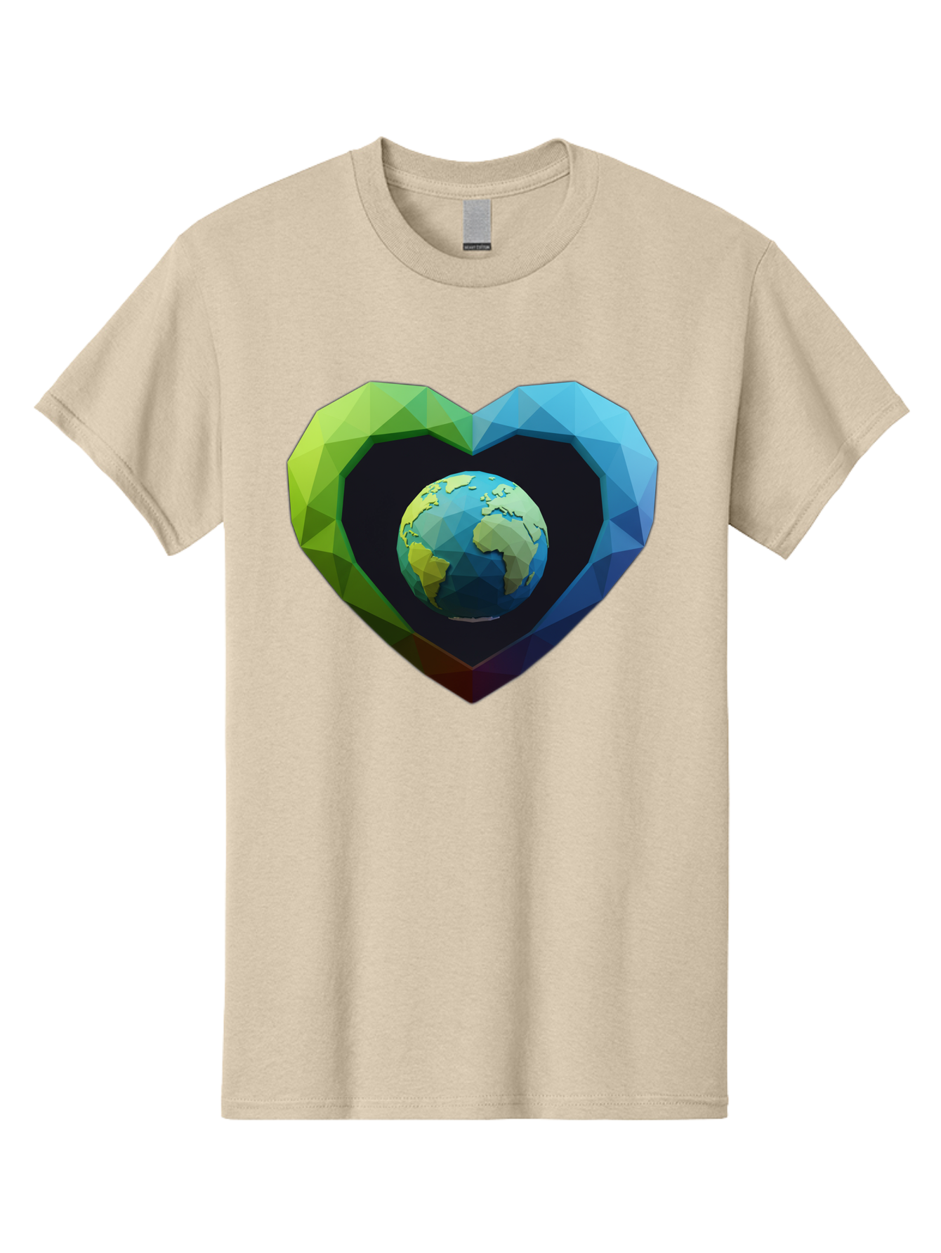 Earth-In-Heart-2 Men'S Graphic Tee, 100% Cotton, Comfortable Casual Summer Wear, Machine Washable, Globe In The Heart, Low Poly Art, Earth Love, Eco Friendly, Environmental Awareness, Blue And Green Hues, Polygonal Heart, Earth Centered, Baa582 11
