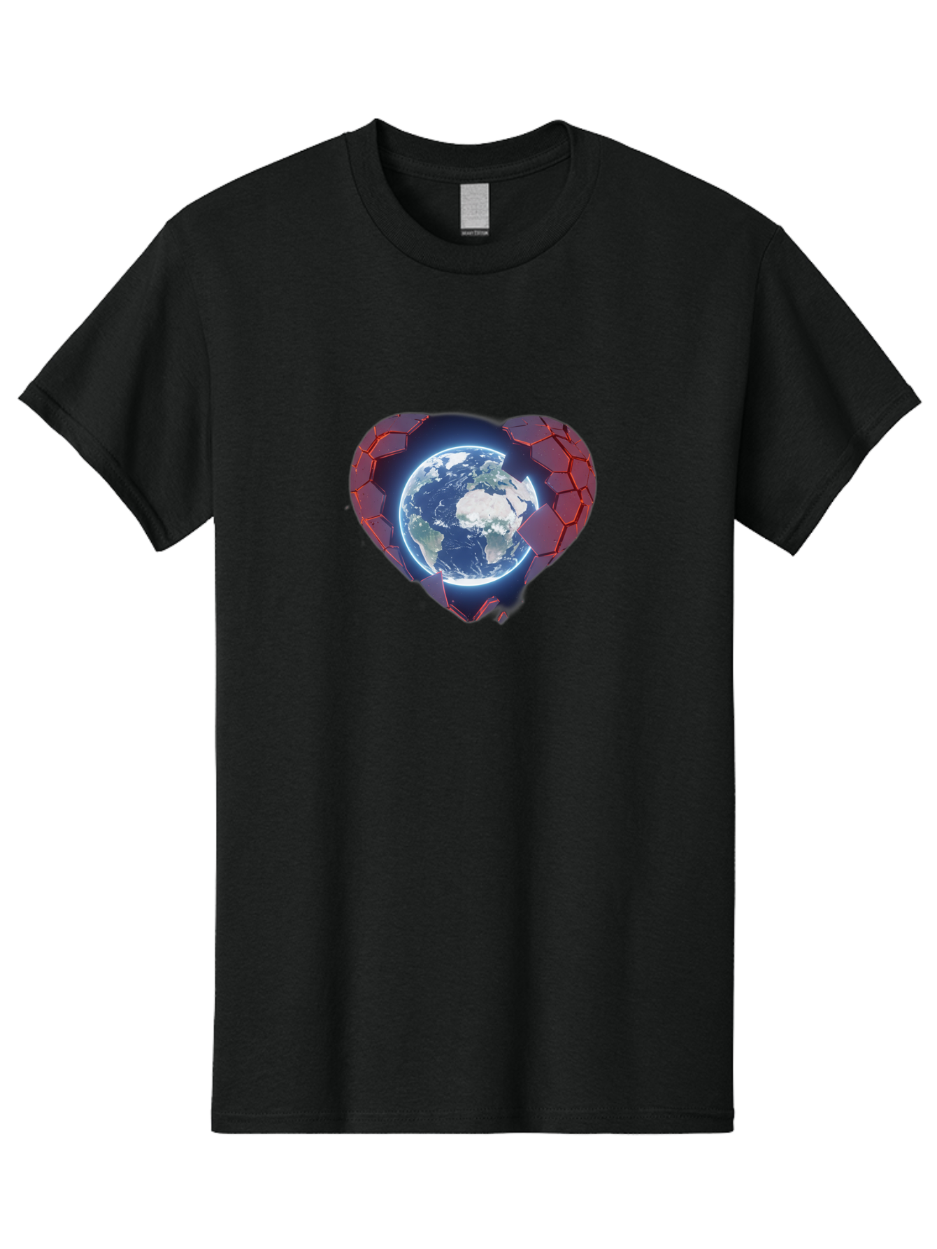 Earth-In-Heart-3 Men'S Graphic Tee, 100% Cotton, Comfortable Casual Summer Wear, Machine Washable, Globe In Heart Shape, Love For The Planet, Global Unity, Earth Protection, World Harmony, Futuristic Design, Heart-Shaped Armor, Baa583 25