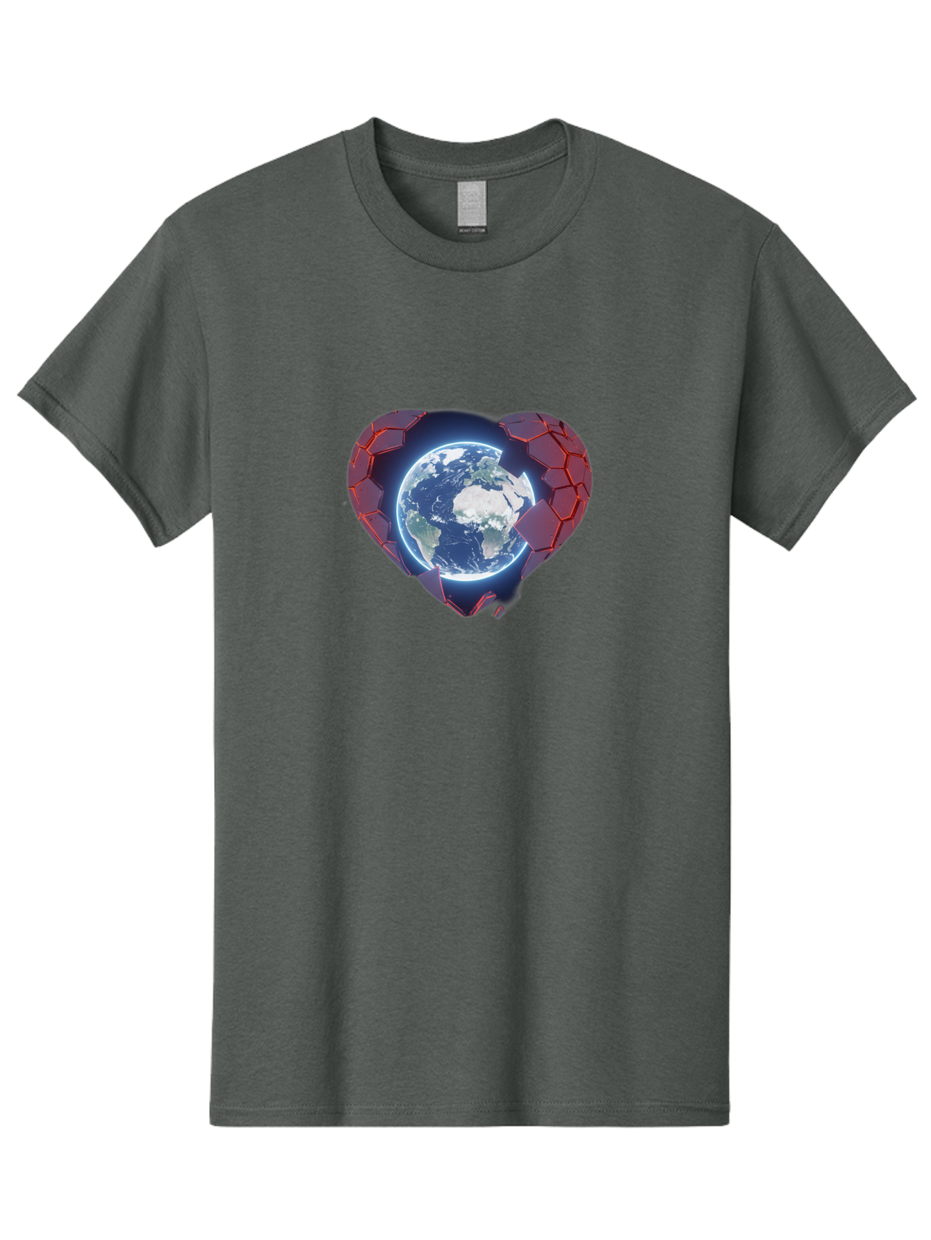 Earth-In-Heart-3 Men'S Graphic Tee, 100% Cotton, Comfortable Casual Summer Wear, Machine Washable, Globe In Heart Shape, Love For The Planet, Global Unity, Earth Protection, World Harmony, Futuristic Design, Heart-Shaped Armor, Baa583 17