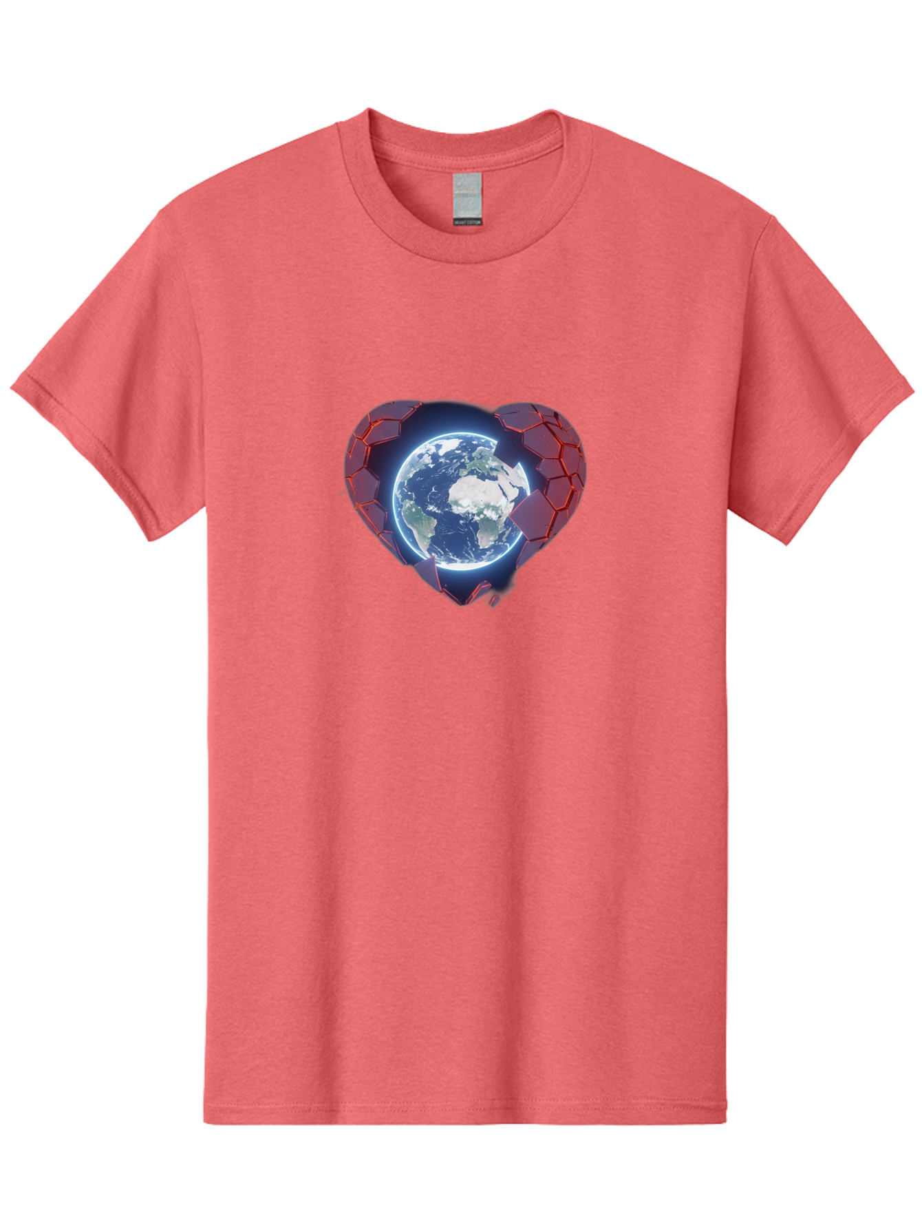 Earth-In-Heart-3 Men'S Graphic Tee, 100% Cotton, Comfortable Casual Summer Wear, Machine Washable, Globe In Heart Shape, Love For The Planet, Global Unity, Earth Protection, World Harmony, Futuristic Design, Heart-Shaped Armor, Baa583 5