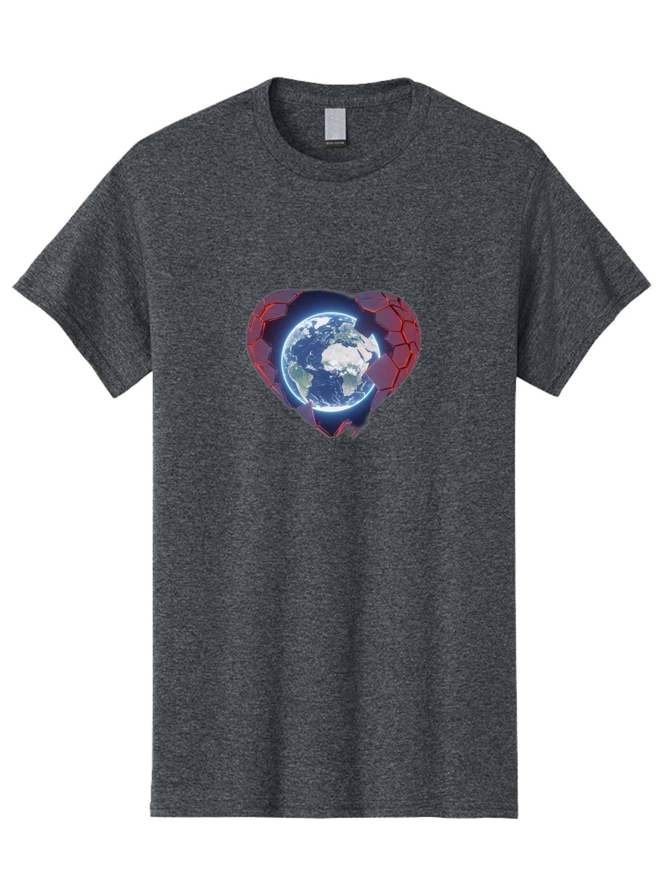 Earth-In-Heart-3 Men'S Graphic Tee, 100% Cotton, Comfortable Casual Summer Wear, Machine Washable, Globe In Heart Shape, Love For The Planet, Global Unity, Earth Protection, World Harmony, Futuristic Design, Heart-Shaped Armor, Baa583 11