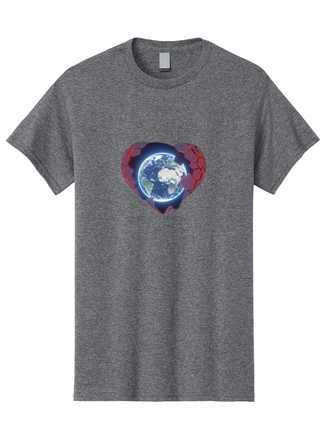 Earth-In-Heart-3 Men'S Graphic Tee, 100% Cotton, Comfortable Casual Summer Wear, Machine Washable, Globe In Heart Shape, Love For The Planet, Global Unity, Earth Protection, World Harmony, Futuristic Design, Heart-Shaped Armor, Baa583 27