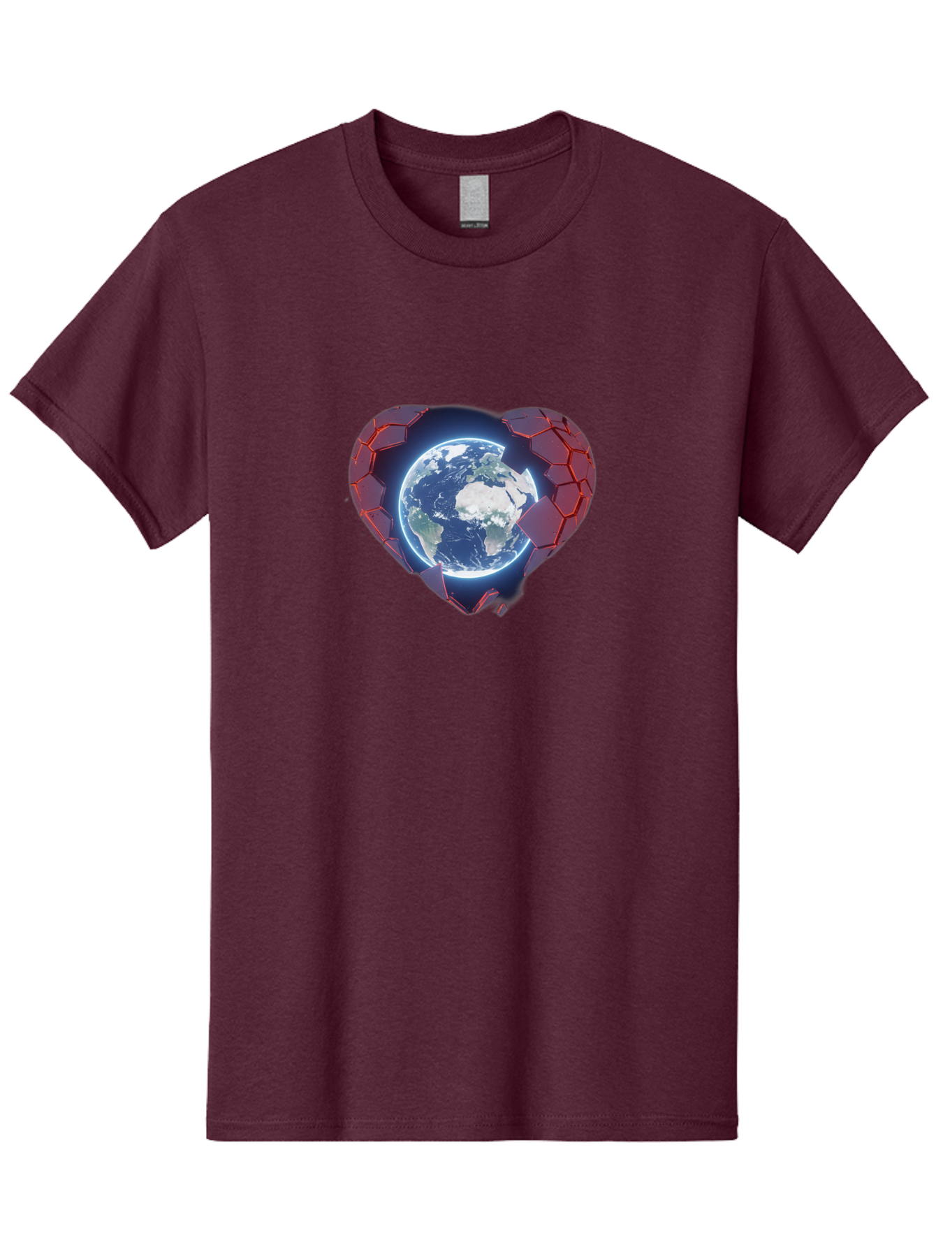 Earth-In-Heart-3 Men'S Graphic Tee, 100% Cotton, Comfortable Casual Summer Wear, Machine Washable, Globe In Heart Shape, Love For The Planet, Global Unity, Earth Protection, World Harmony, Futuristic Design, Heart-Shaped Armor, Baa583 7