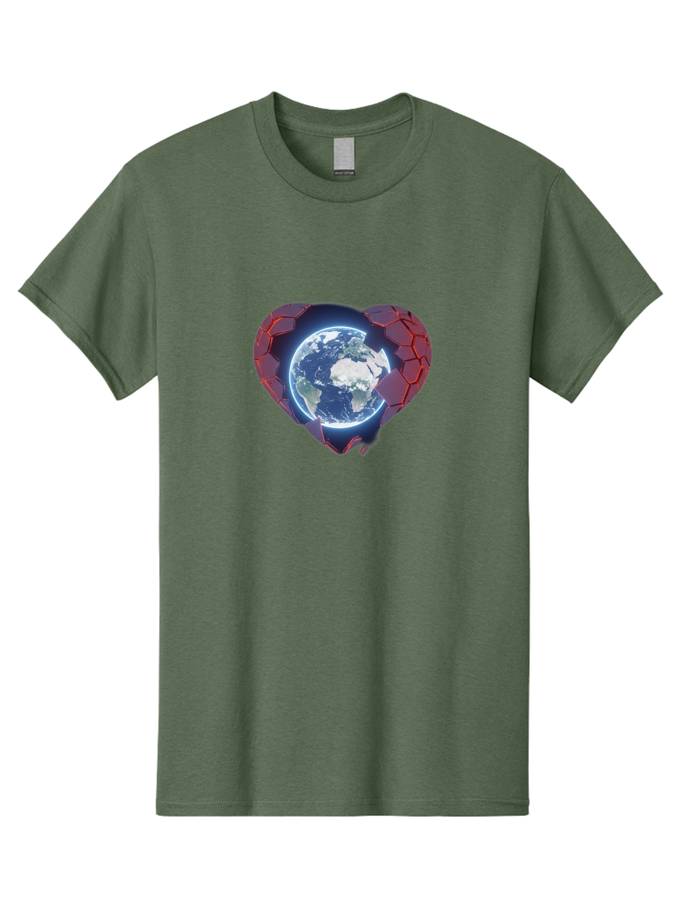 Earth-In-Heart-3 Men'S Graphic Tee, 100% Cotton, Comfortable Casual Summer Wear, Machine Washable, Globe In Heart Shape, Love For The Planet, Global Unity, Earth Protection, World Harmony, Futuristic Design, Heart-Shaped Armor, Baa583 21