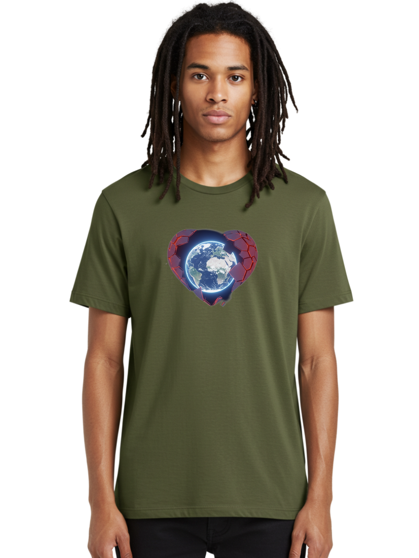 Earth-In-Heart-3 Men'S Graphic Tee, 100% Cotton, Comfortable Casual Summer Wear, Machine Washable, Globe In Heart Shape, Love For The Planet, Global Unity, Earth Protection, World Harmony, Futuristic Design, Heart-Shaped Armor, Baa583 22