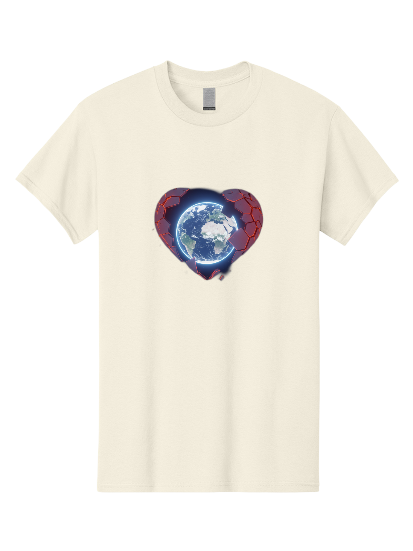 Earth-In-Heart-3 Men'S Graphic Tee, 100% Cotton, Comfortable Casual Summer Wear, Machine Washable, Globe In Heart Shape, Love For The Planet, Global Unity, Earth Protection, World Harmony, Futuristic Design, Heart-Shaped Armor, Baa583 23