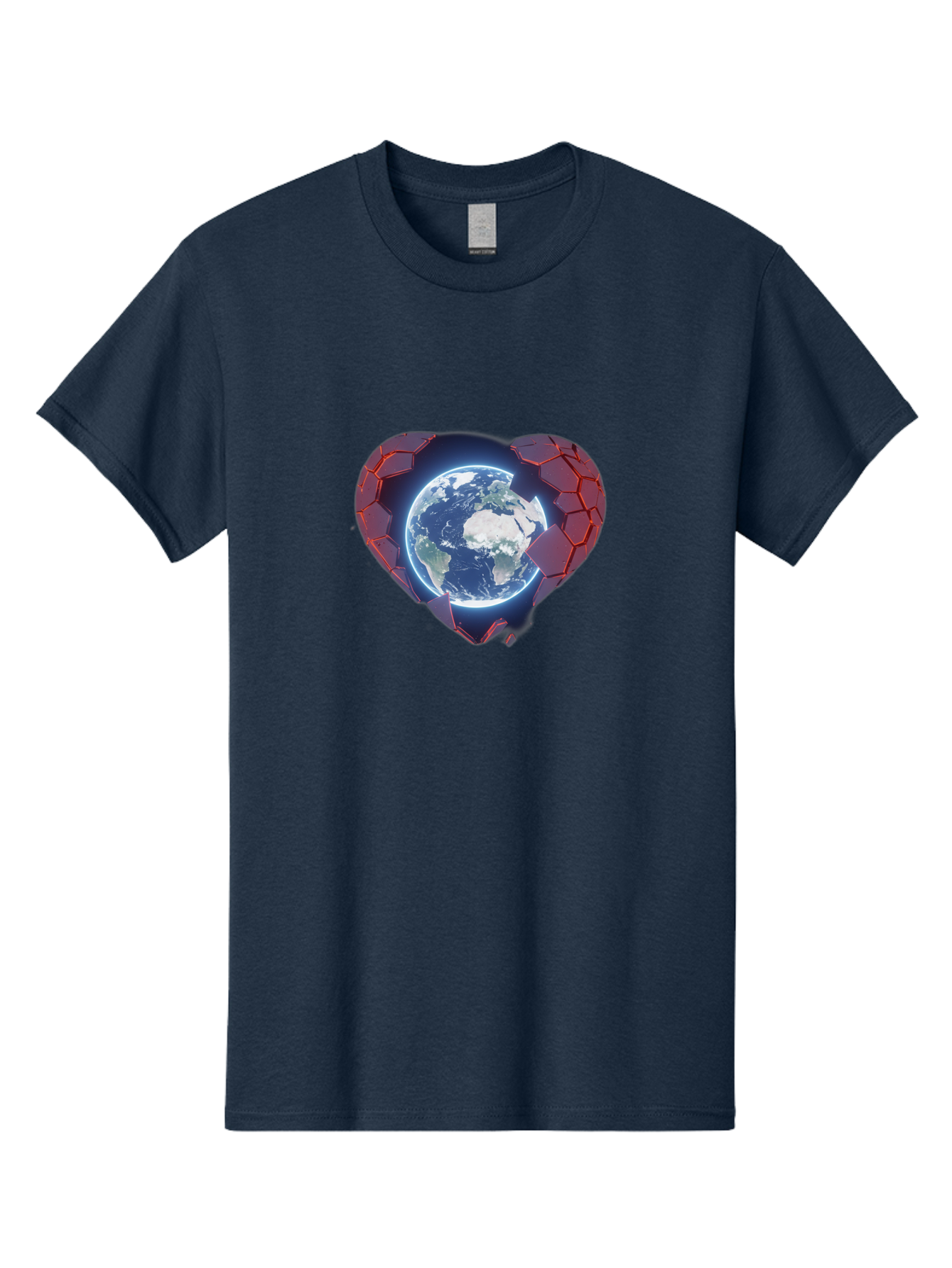 Earth-In-Heart-3 Men'S Graphic Tee, 100% Cotton, Comfortable Casual Summer Wear, Machine Washable, Globe In Heart Shape, Love For The Planet, Global Unity, Earth Protection, World Harmony, Futuristic Design, Heart-Shaped Armor, Baa583 9