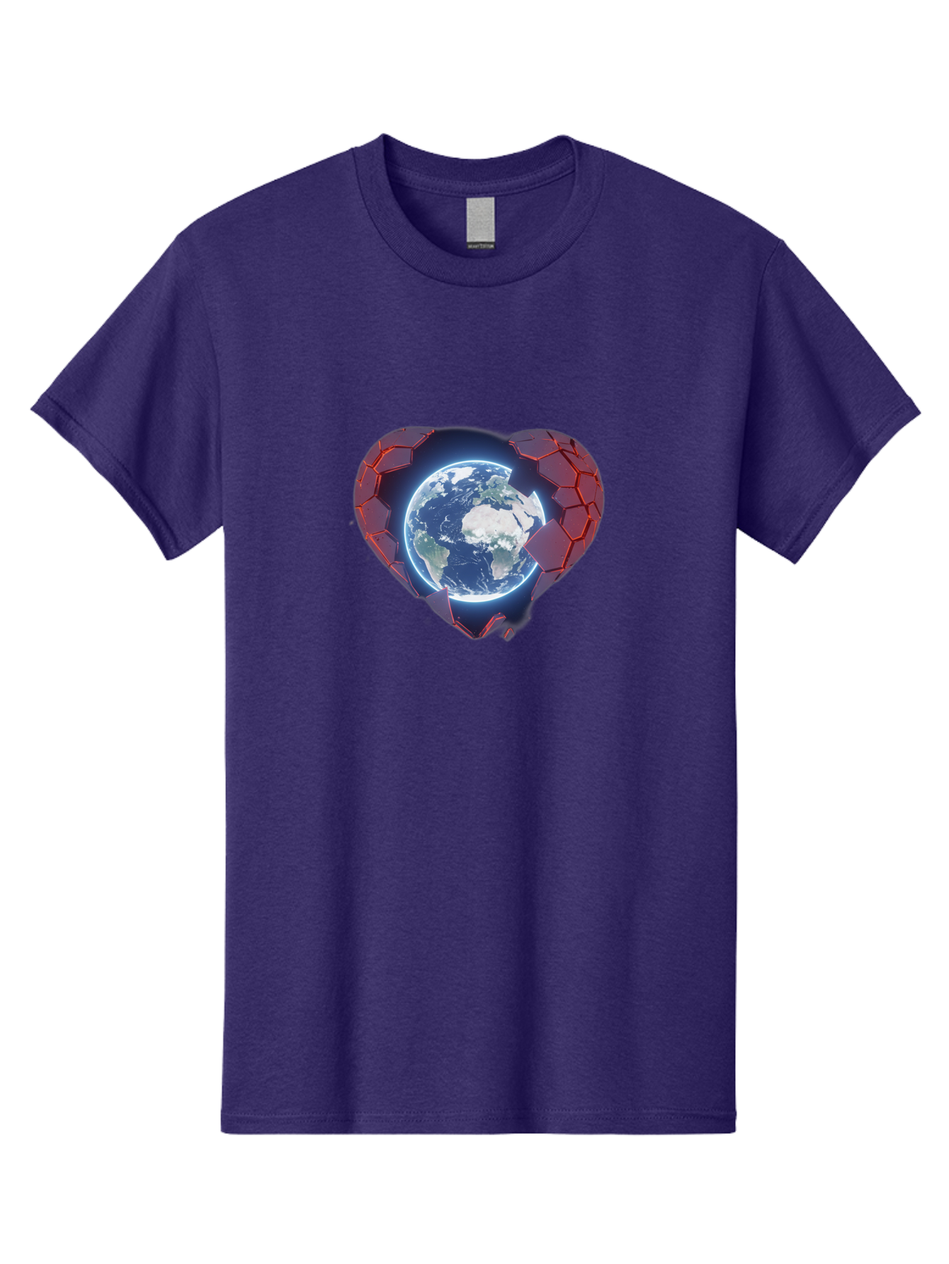 Earth-In-Heart-3 Men'S Graphic Tee, 100% Cotton, Comfortable Casual Summer Wear, Machine Washable, Globe In Heart Shape, Love For The Planet, Global Unity, Earth Protection, World Harmony, Futuristic Design, Heart-Shaped Armor, Baa583 3