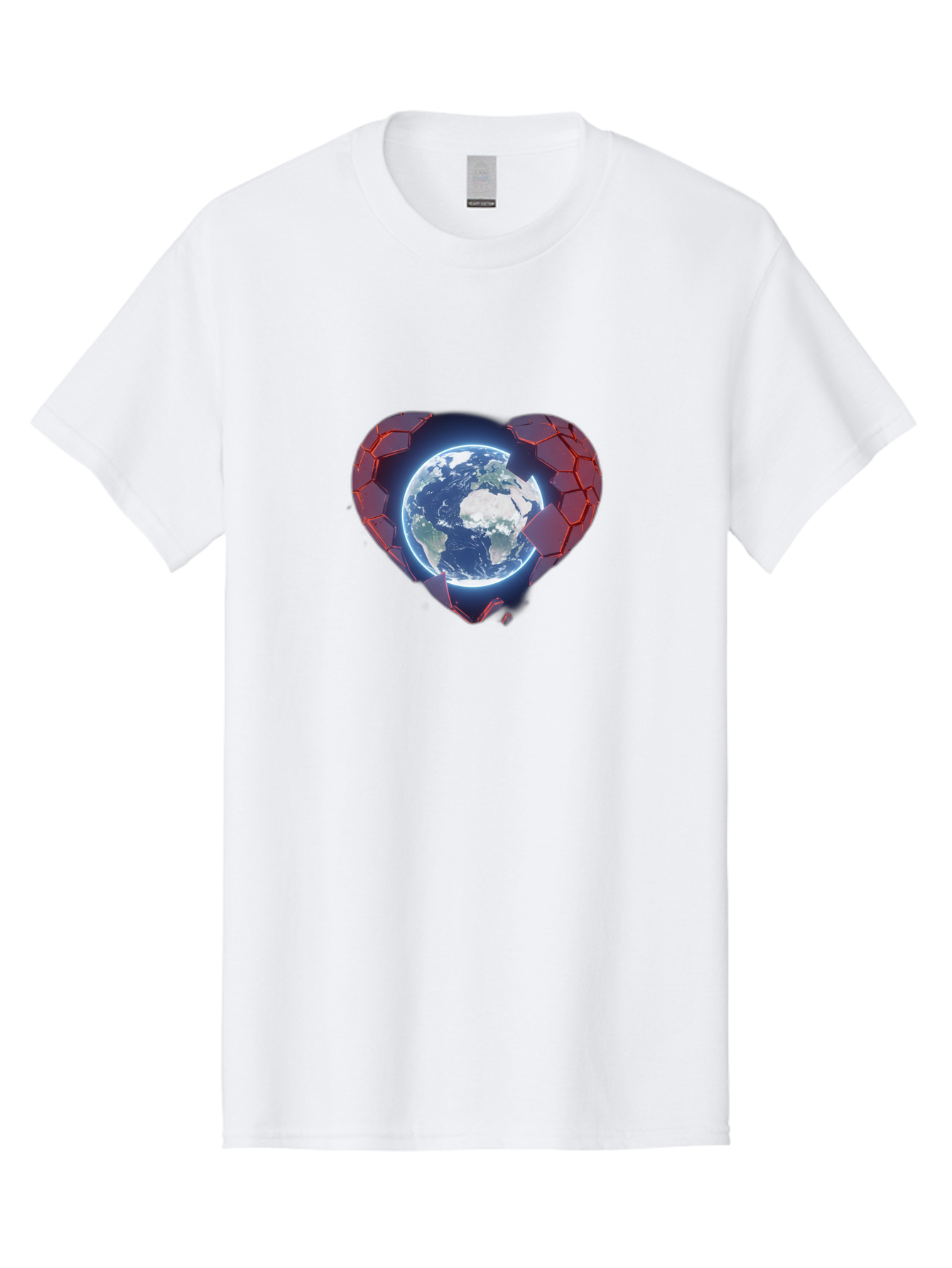 Earth-In-Heart-3 Men'S Graphic Tee, 100% Cotton, Comfortable Casual Summer Wear, Machine Washable, Globe In Heart Shape, Love For The Planet, Global Unity, Earth Protection, World Harmony, Futuristic Design, Heart-Shaped Armor, Baa583 13