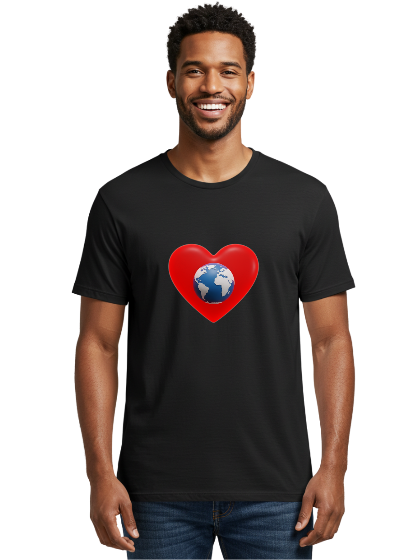 Earth-In-Heart Men'S Graphic Tee, 100% Cotton, Comfortable Casual Summer Wear, Machine Washable, Red Heart Shape, Earth Icon, Love Planet, Global Unity, Eco-Friendly Symbol, Heartwarming Imagery, World Love Baa584 20