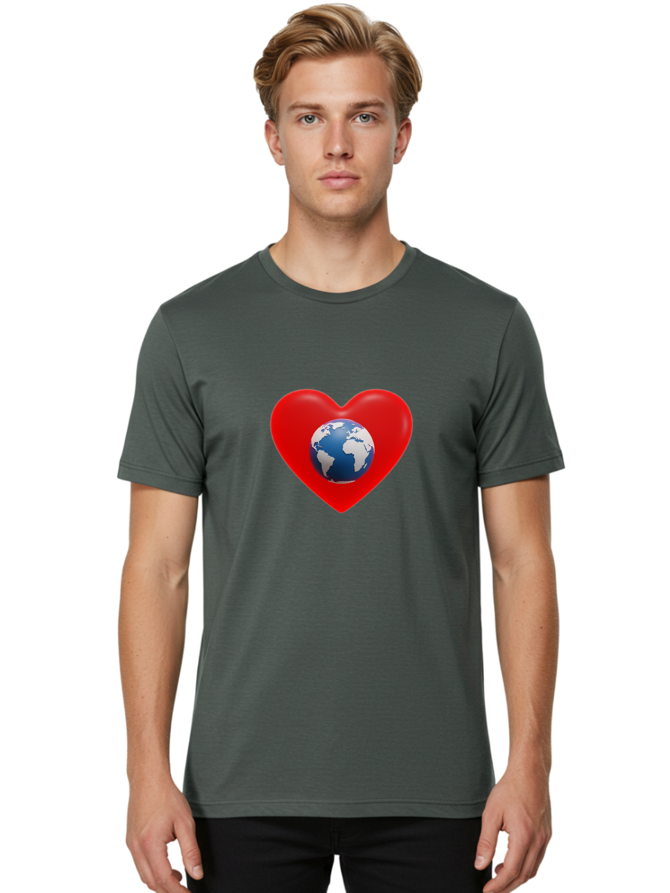 Earth-In-Heart Men'S Graphic Tee, 100% Cotton, Comfortable Casual Summer Wear, Machine Washable, Red Heart Shape, Earth Icon, Love Planet, Global Unity, Eco-Friendly Symbol, Heartwarming Imagery, World Love Baa584 22