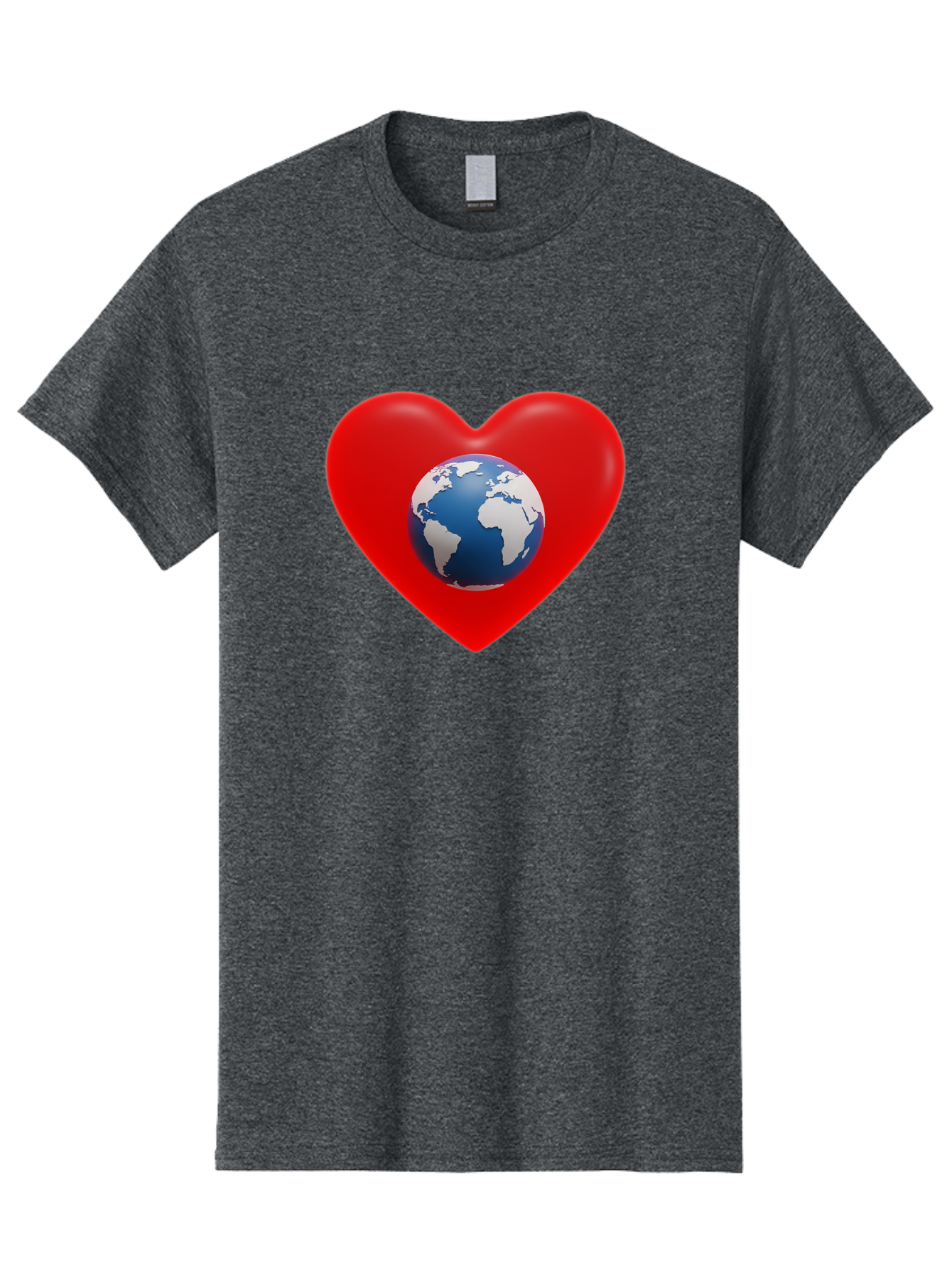 Earth-In-Heart Men'S Graphic Tee, 100% Cotton, Comfortable Casual Summer Wear, Machine Washable, Red Heart Shape, Earth Icon, Love Planet, Global Unity, Eco-Friendly Symbol, Heartwarming Imagery, World Love Baa584 25