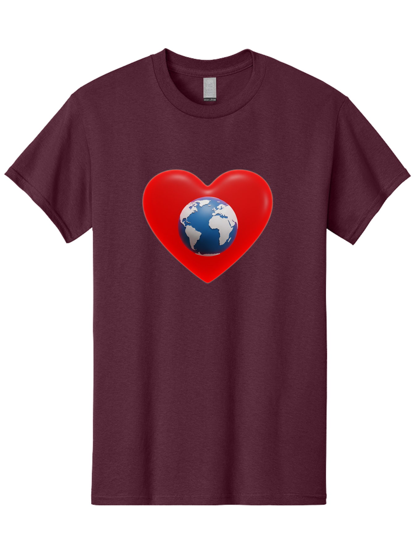 Earth-In-Heart Men'S Graphic Tee, 100% Cotton, Comfortable Casual Summer Wear, Machine Washable, Red Heart Shape, Earth Icon, Love Planet, Global Unity, Eco-Friendly Symbol, Heartwarming Imagery, World Love Baa584 3