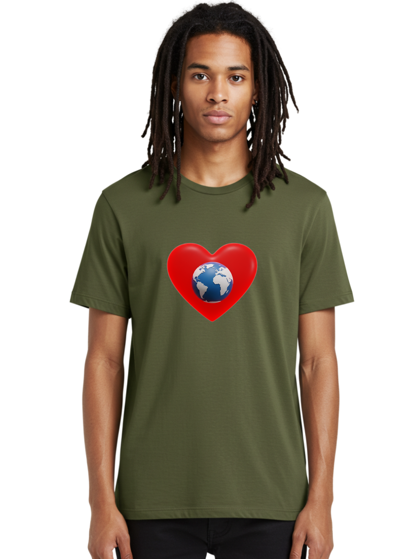 Earth-In-Heart Men'S Graphic Tee, 100% Cotton, Comfortable Casual Summer Wear, Machine Washable, Red Heart Shape, Earth Icon, Love Planet, Global Unity, Eco-Friendly Symbol, Heartwarming Imagery, World Love Baa584 8