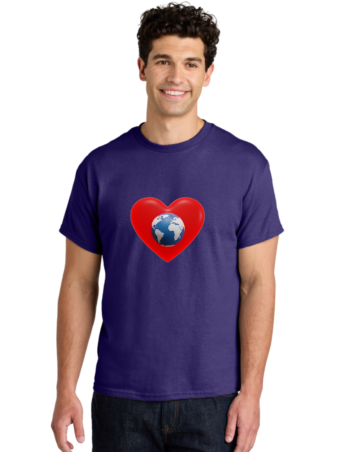Earth-In-Heart Men'S Graphic Tee, 100% Cotton, Comfortable Casual Summer Wear, Machine Washable, Red Heart Shape, Earth Icon, Love Planet, Global Unity, Eco-Friendly Symbol, Heartwarming Imagery, World Love Baa584 14