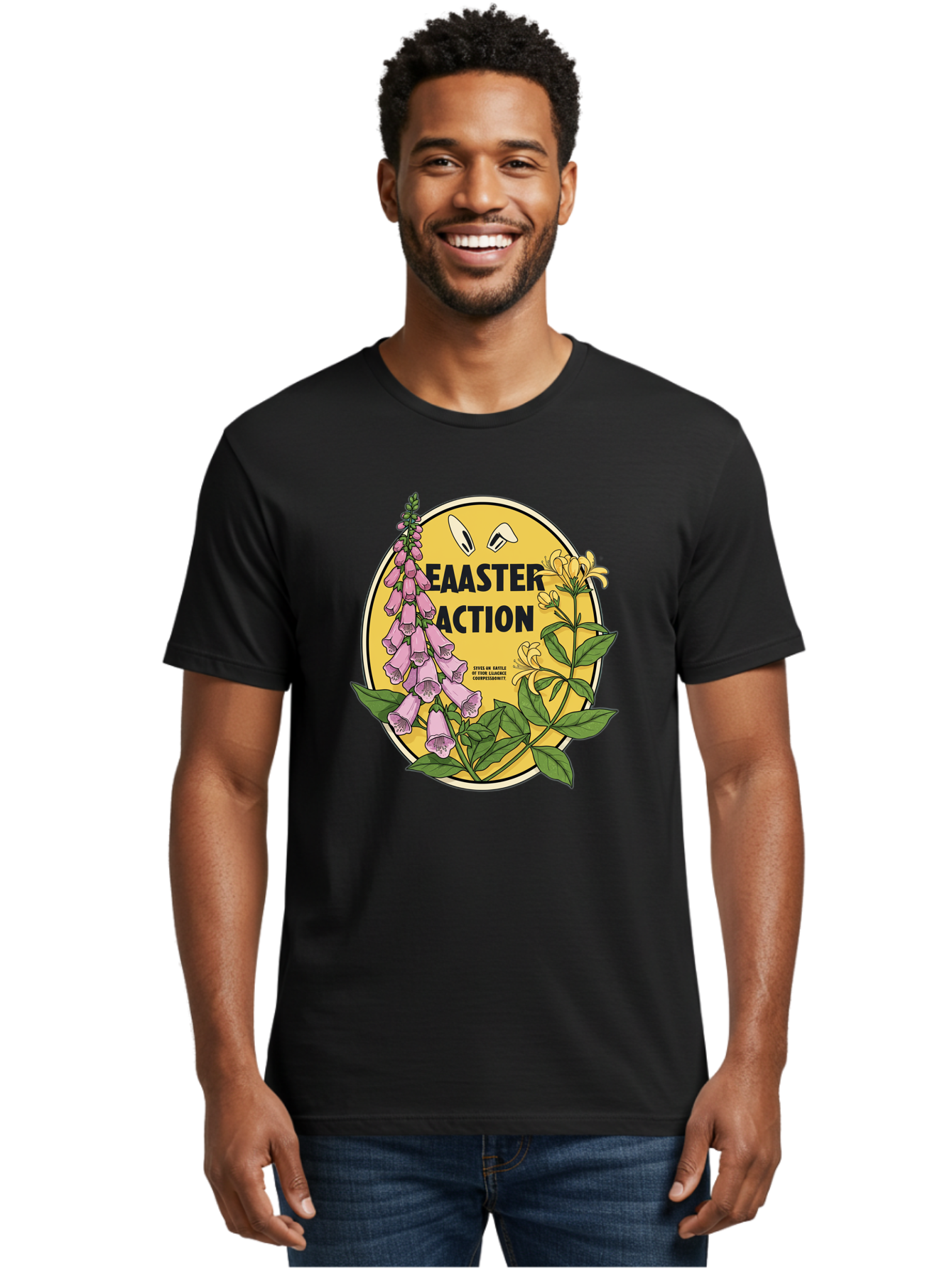 Easter-Action Men'S Graphic Tee, 100% Cotton, Comfortable Casual Summer Wear, Machine Washable, Easter Action Graphic, Easter Eggs, Digital Illustration, Foxglove Flowers, Spring Flowers, Pastel Colors, Botanical Art, Floral Design, Baa595 22