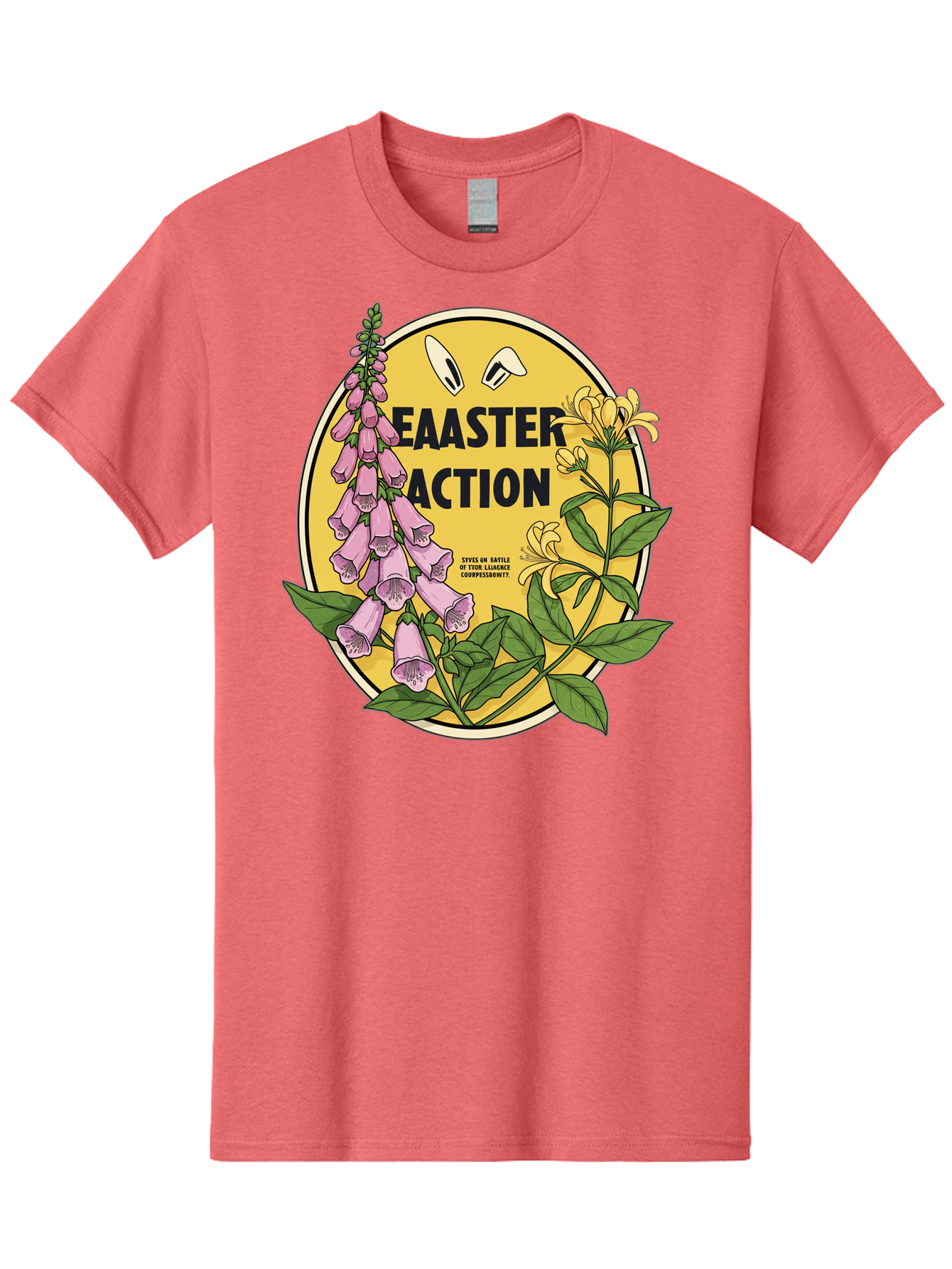 Easter-Action Men'S Graphic Tee, 100% Cotton, Comfortable Casual Summer Wear, Machine Washable, Easter Action Graphic, Easter Eggs, Digital Illustration, Foxglove Flowers, Spring Flowers, Pastel Colors, Botanical Art, Floral Design, Baa595 3