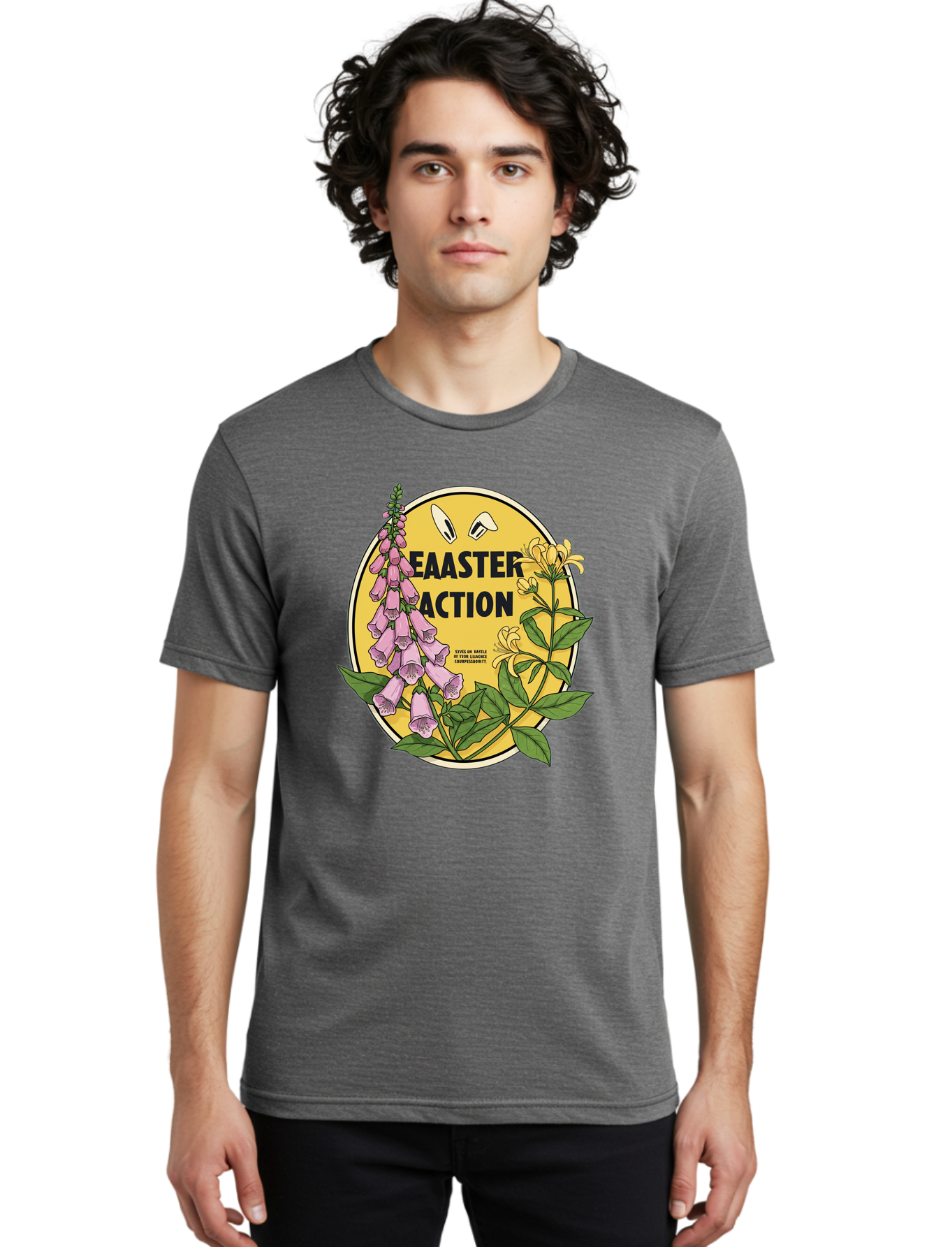 Easter-Action Men'S Graphic Tee, 100% Cotton, Comfortable Casual Summer Wear, Machine Washable, Easter Action Graphic, Easter Eggs, Digital Illustration, Foxglove Flowers, Spring Flowers, Pastel Colors, Botanical Art, Floral Design, Baa595 16