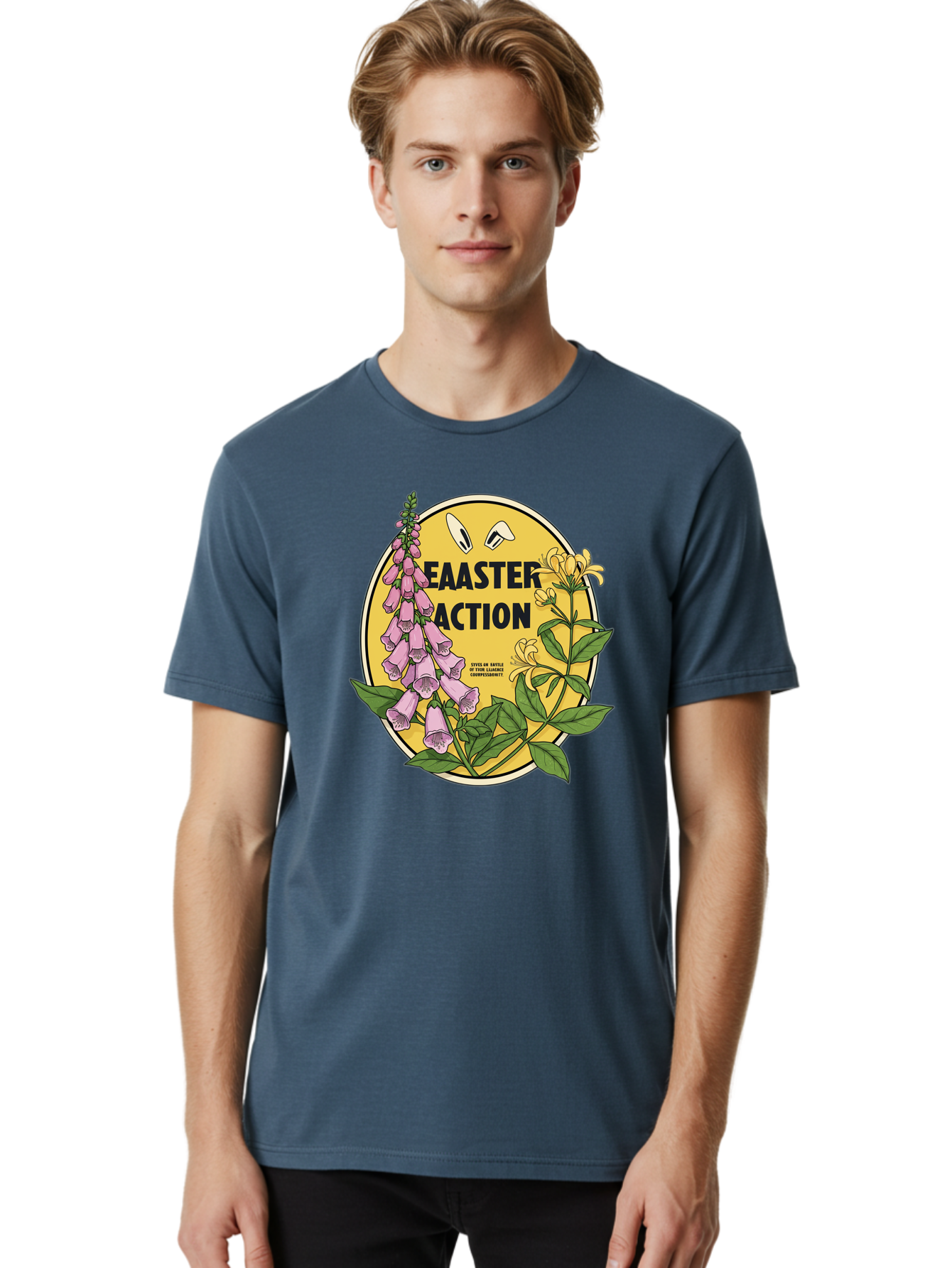 Easter-Action Men'S Graphic Tee, 100% Cotton, Comfortable Casual Summer Wear, Machine Washable, Easter Action Graphic, Easter Eggs, Digital Illustration, Foxglove Flowers, Spring Flowers, Pastel Colors, Botanical Art, Floral Design, Baa595 28