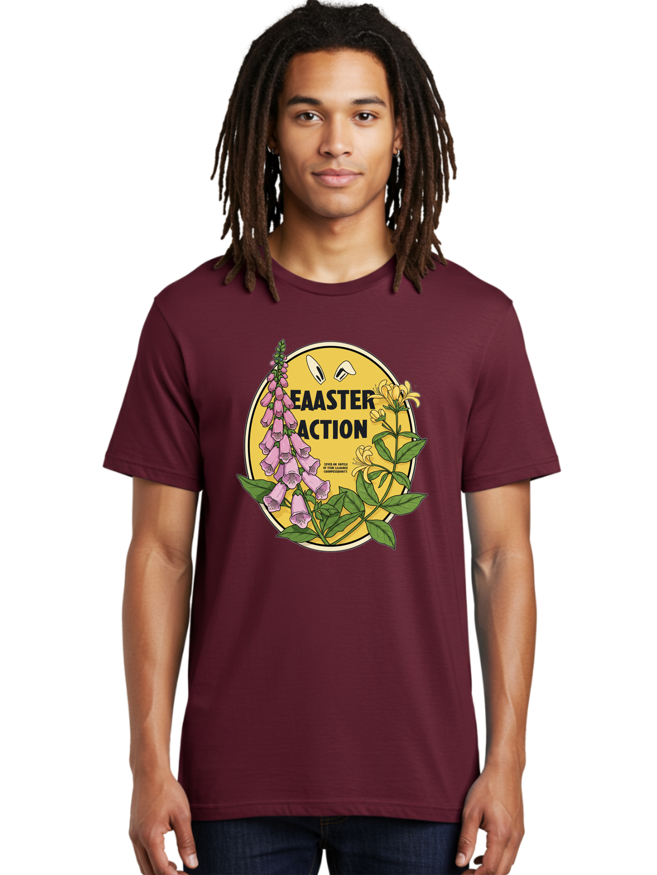Easter-Action Men'S Graphic Tee, 100% Cotton, Comfortable Casual Summer Wear, Machine Washable, Easter Action Graphic, Easter Eggs, Digital Illustration, Foxglove Flowers, Spring Flowers, Pastel Colors, Botanical Art, Floral Design, Baa595 8