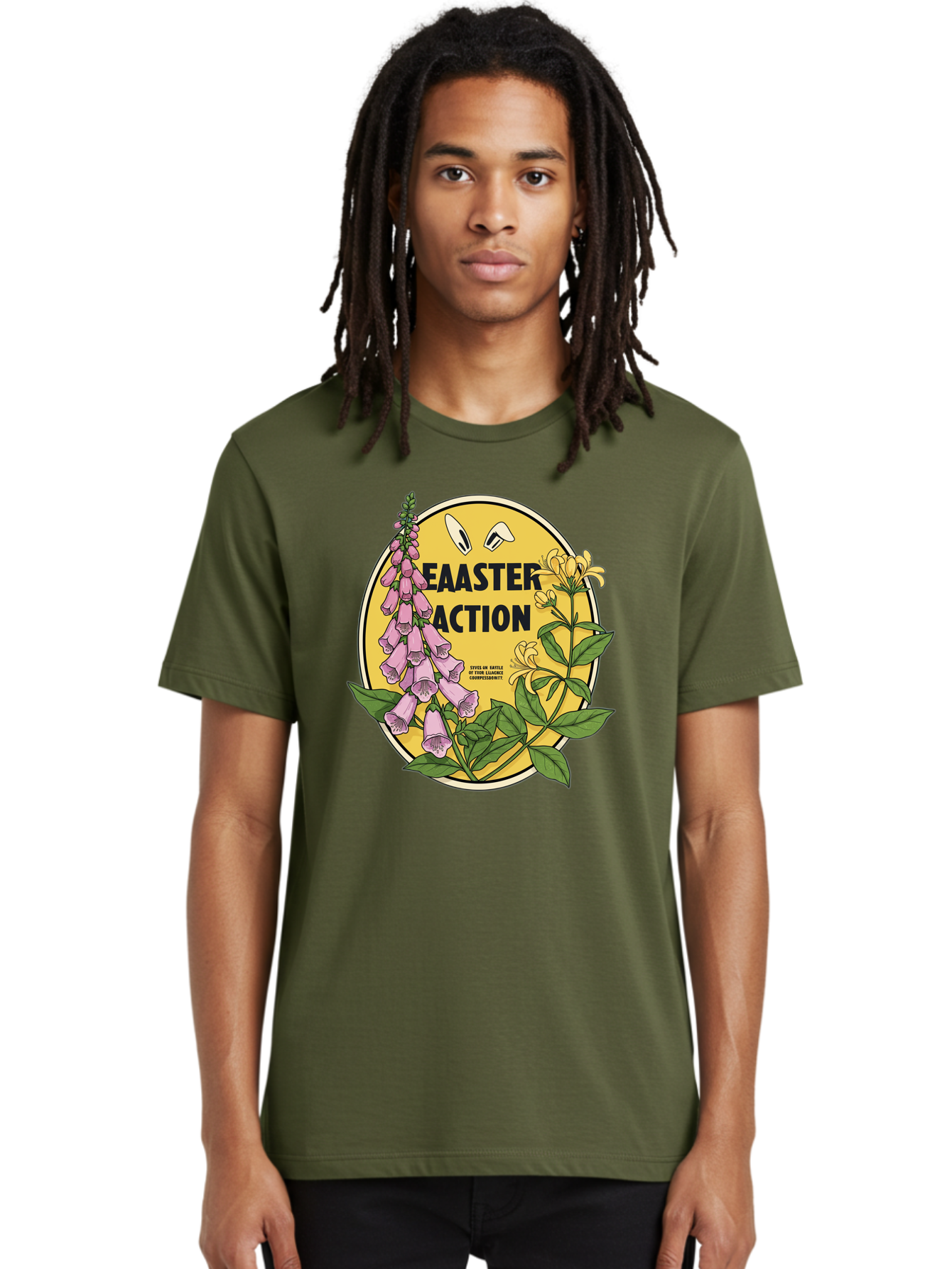 Easter-Action Men'S Graphic Tee, 100% Cotton, Comfortable Casual Summer Wear, Machine Washable, Easter Action Graphic, Easter Eggs, Digital Illustration, Foxglove Flowers, Spring Flowers, Pastel Colors, Botanical Art, Floral Design, Baa595 6