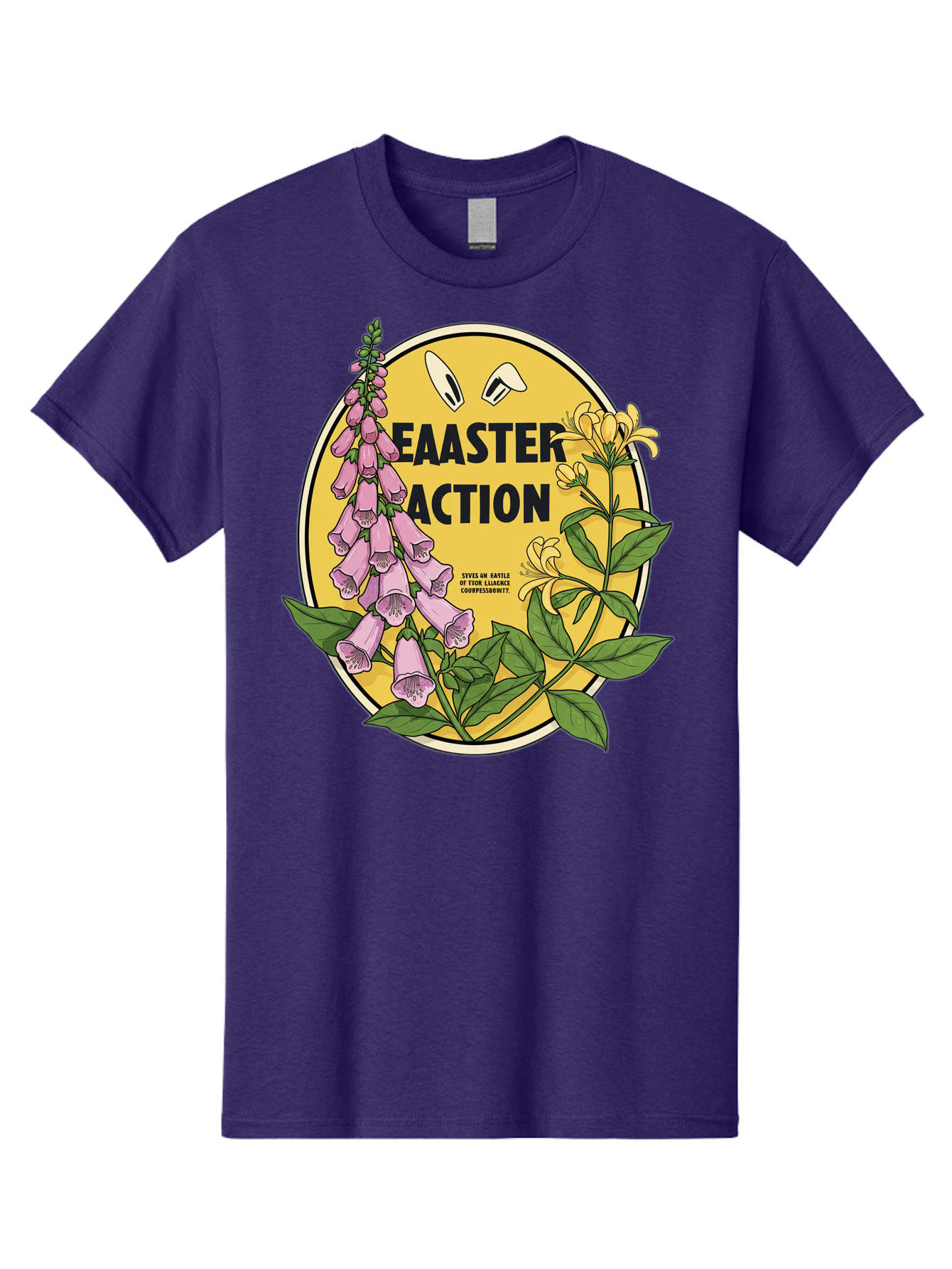 Easter-Action Men'S Graphic Tee, 100% Cotton, Comfortable Casual Summer Wear, Machine Washable, Easter Action Graphic, Easter Eggs, Digital Illustration, Foxglove Flowers, Spring Flowers, Pastel Colors, Botanical Art, Floral Design, Baa595 25