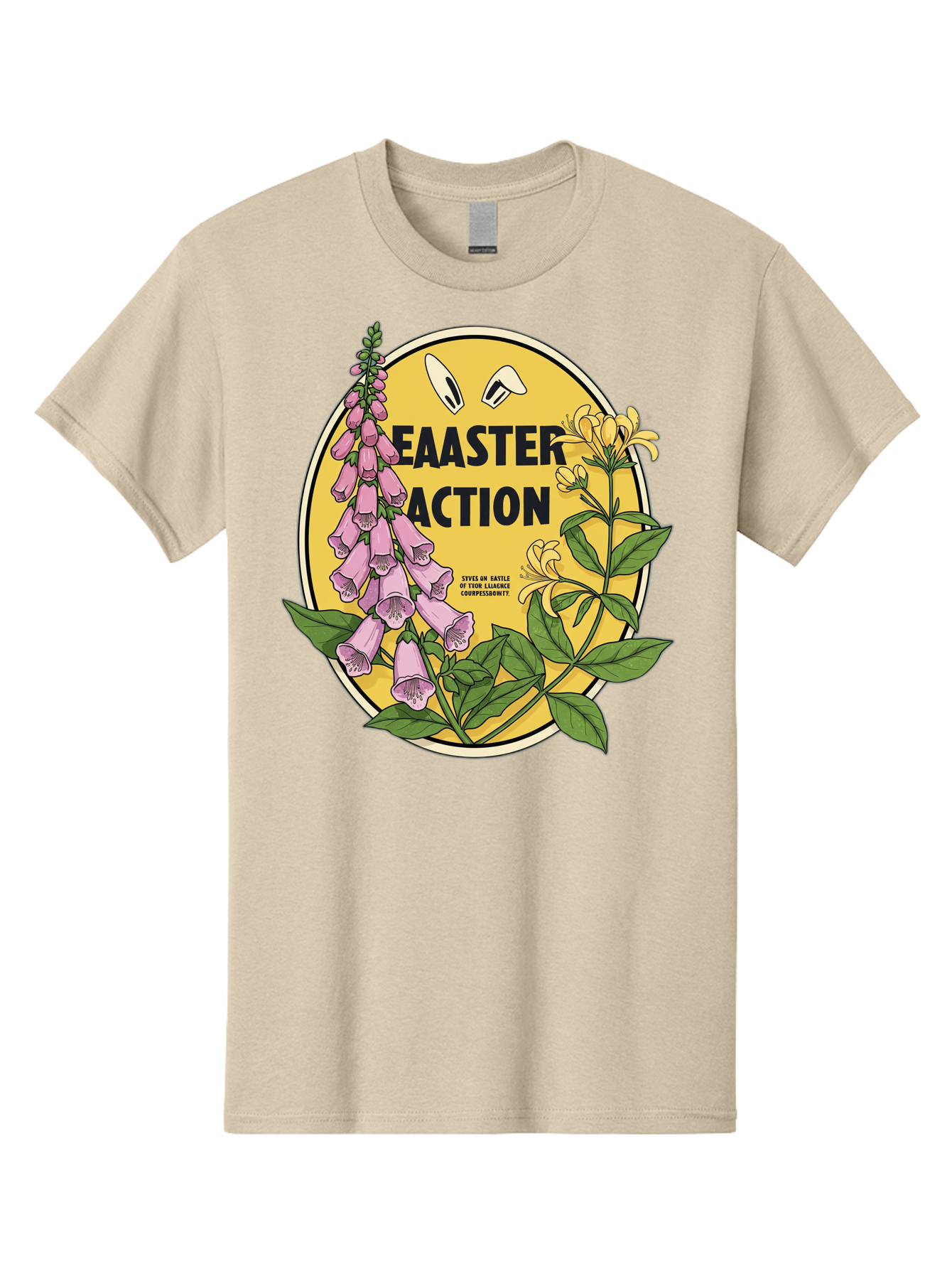 Easter-Action Men'S Graphic Tee, 100% Cotton, Comfortable Casual Summer Wear, Machine Washable, Easter Action Graphic, Easter Eggs, Digital Illustration, Foxglove Flowers, Spring Flowers, Pastel Colors, Botanical Art, Floral Design, Baa595 13