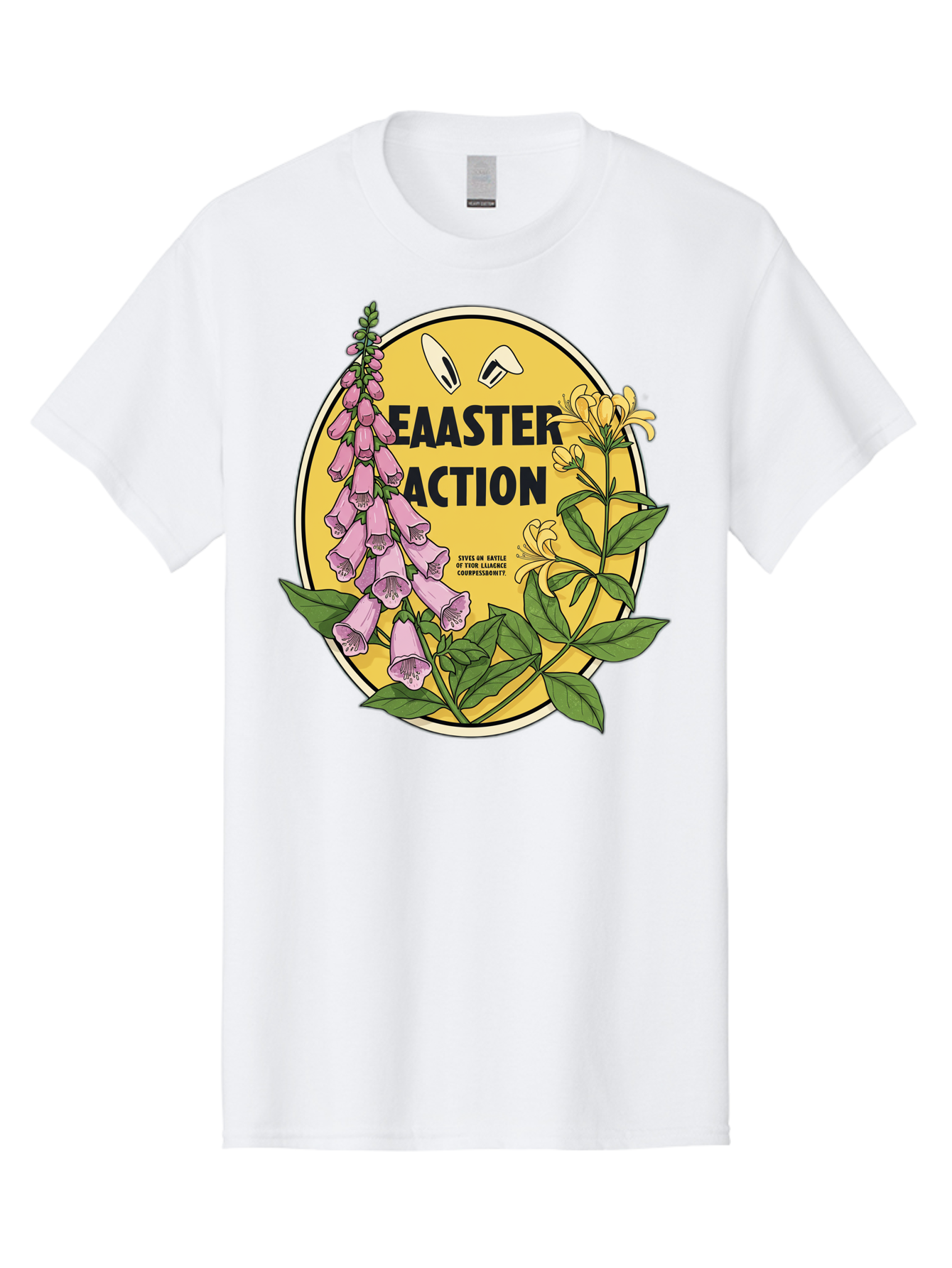 Easter-Action Men'S Graphic Tee, 100% Cotton, Comfortable Casual Summer Wear, Machine Washable, Easter Action Graphic, Easter Eggs, Digital Illustration, Foxglove Flowers, Spring Flowers, Pastel Colors, Botanical Art, Floral Design, Baa595 17