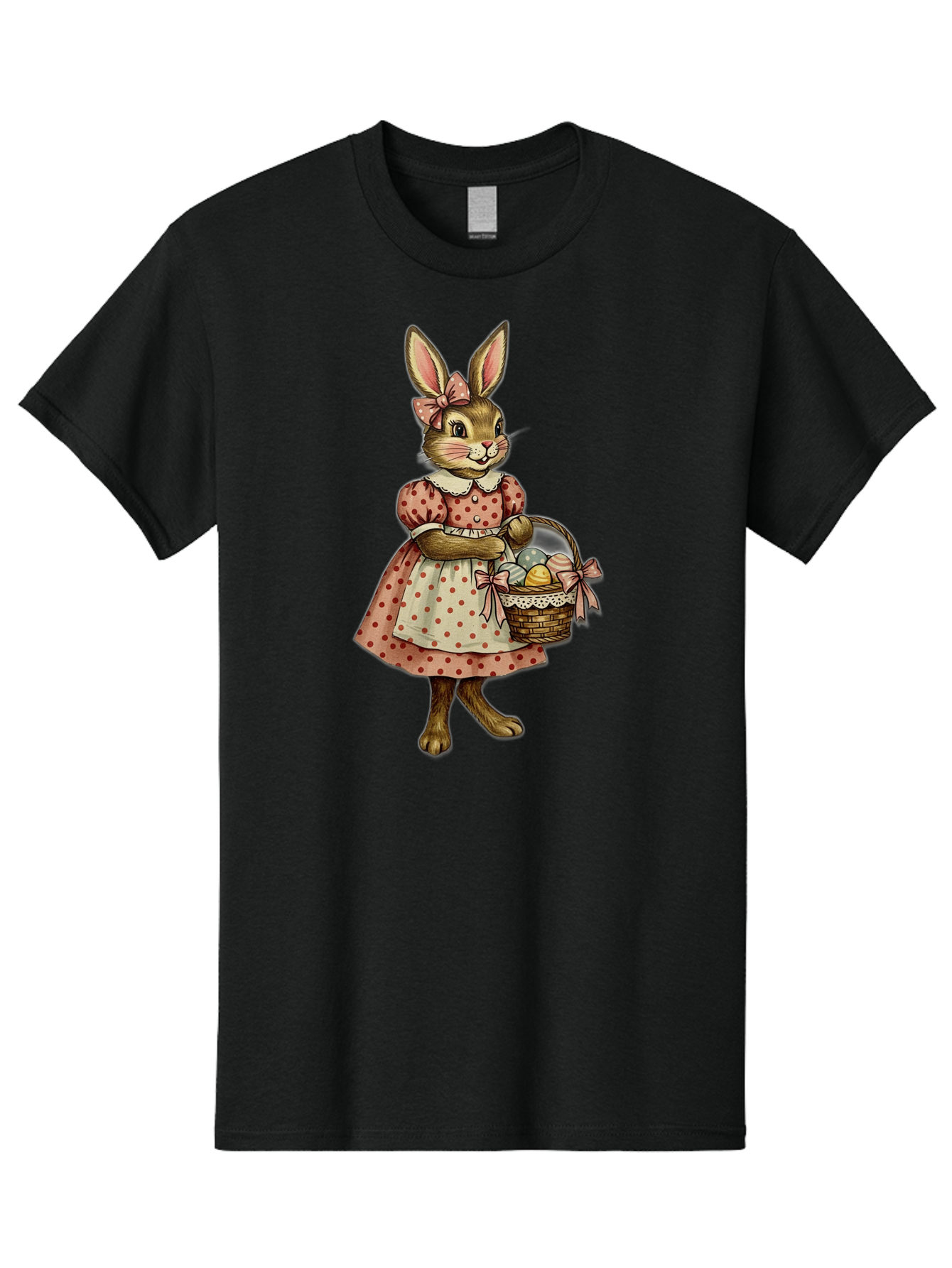 Easter-Bunny Men'S Graphic Tee, 100% Cotton, Comfortable Casual Summer Wear, Machine Washable, Anthropomorphic Rabbit, Easter Eggs, Polka Dot Dress, Wicker Basket, Pastel Colors, Spring Season, Easter Celebration, Vintage Style, Baa599 15