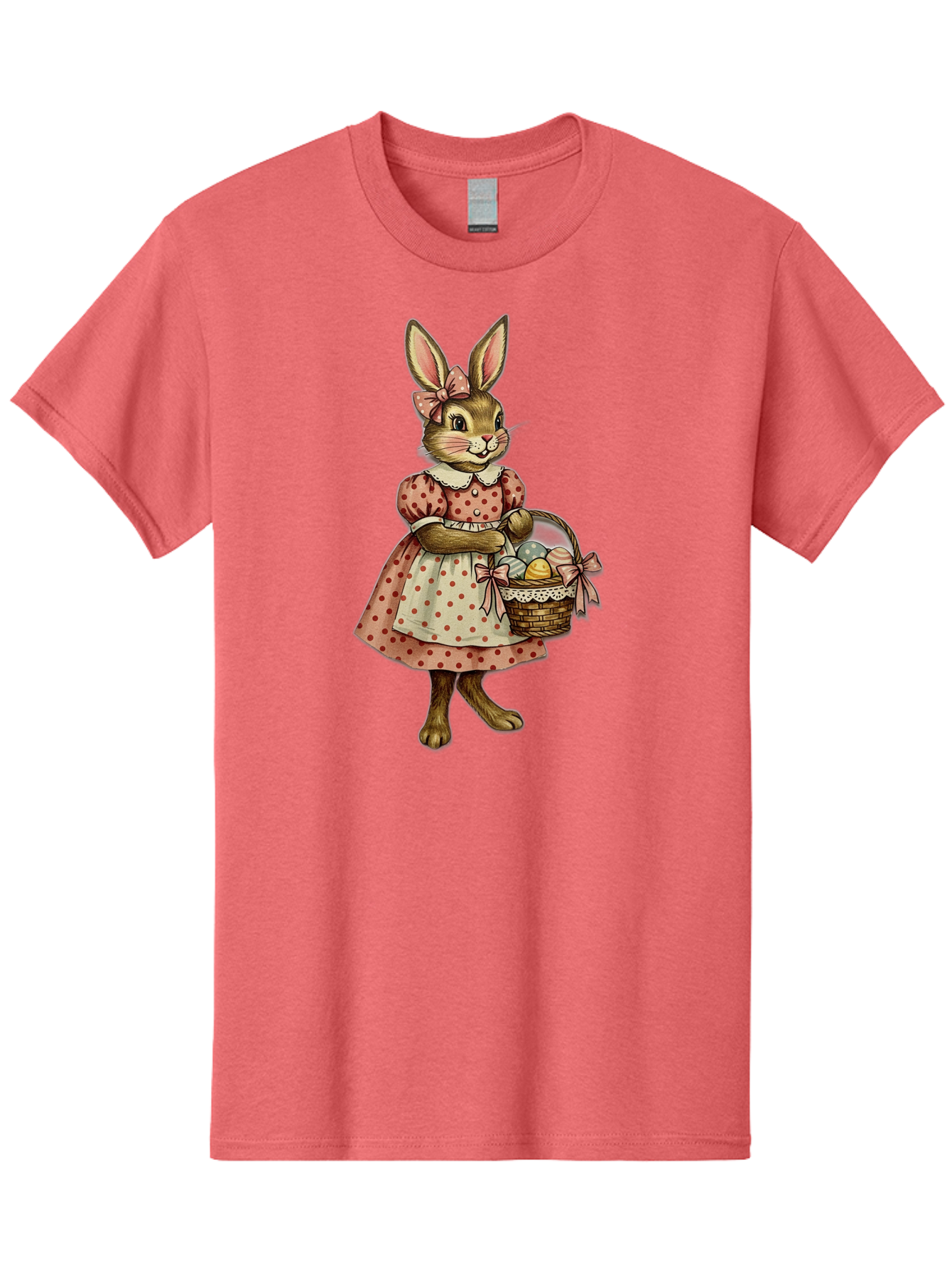 Easter-Bunny Men'S Graphic Tee, 100% Cotton, Comfortable Casual Summer Wear, Machine Washable, Anthropomorphic Rabbit, Easter Eggs, Polka Dot Dress, Wicker Basket, Pastel Colors, Spring Season, Easter Celebration, Vintage Style, Baa599 11