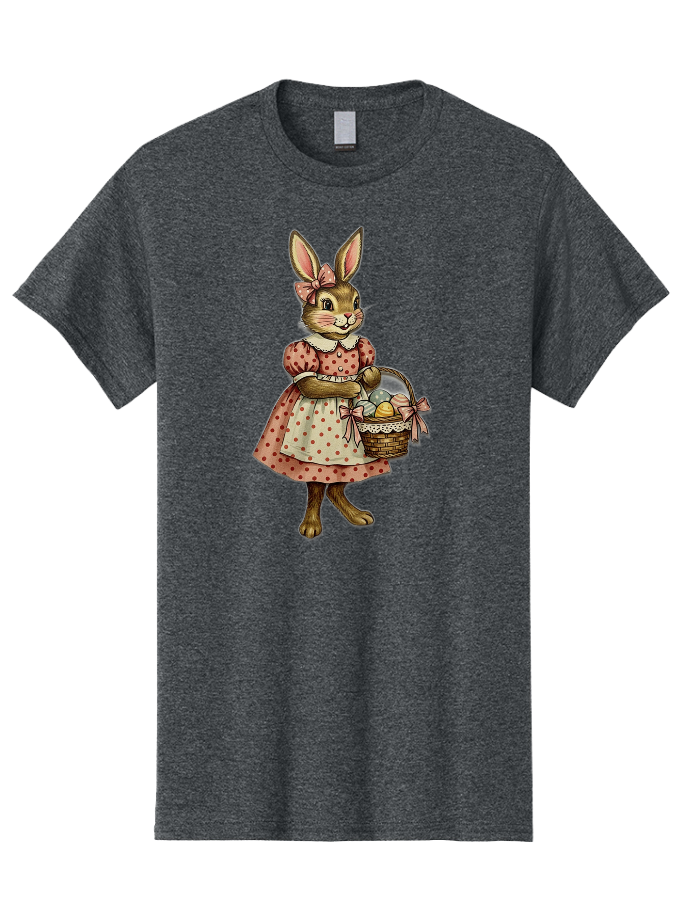 Easter-Bunny Men'S Graphic Tee, 100% Cotton, Comfortable Casual Summer Wear, Machine Washable, Anthropomorphic Rabbit, Easter Eggs, Polka Dot Dress, Wicker Basket, Pastel Colors, Spring Season, Easter Celebration, Vintage Style, Baa599 19