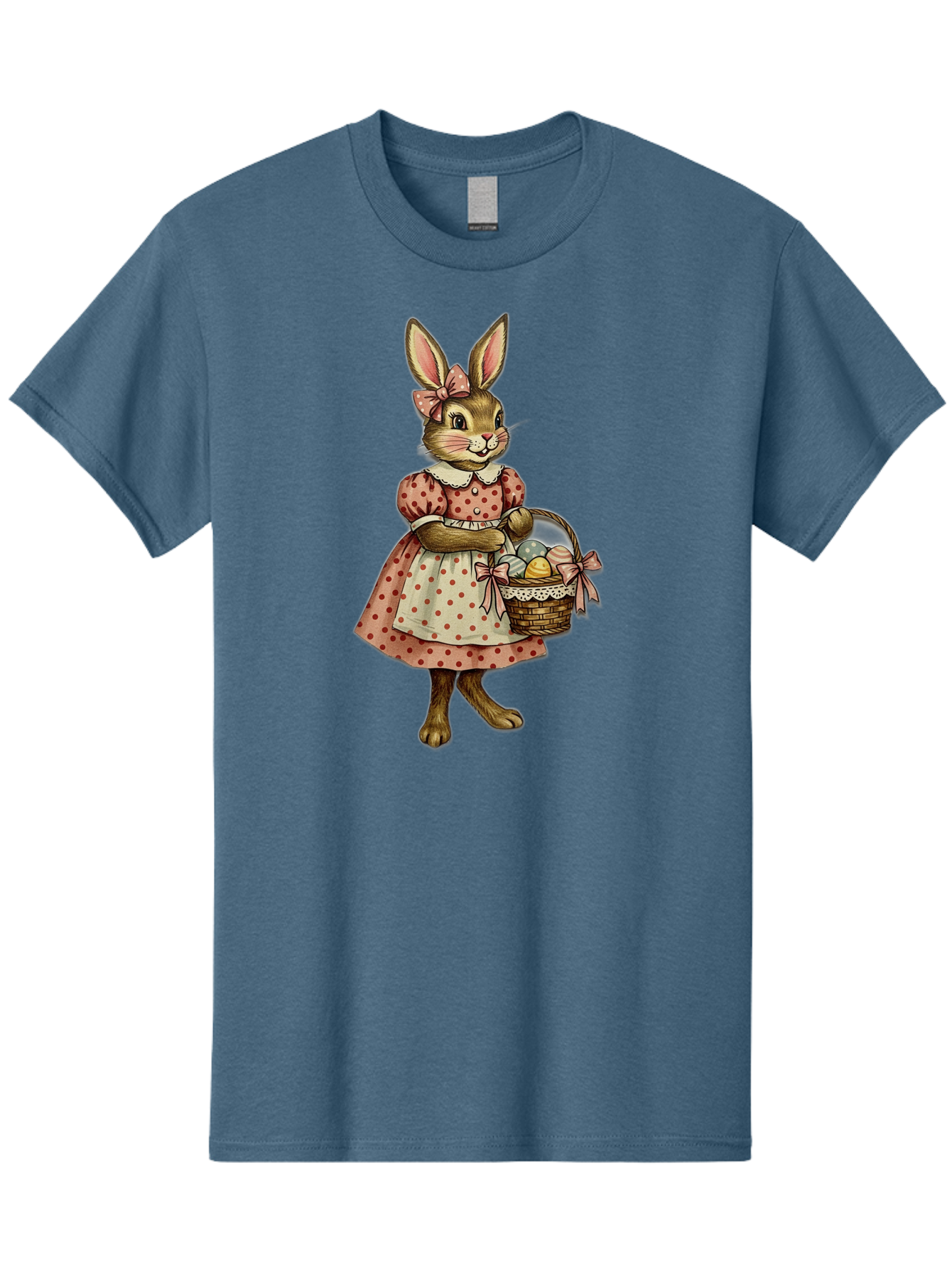 Easter-Bunny Men'S Graphic Tee, 100% Cotton, Comfortable Casual Summer Wear, Machine Washable, Anthropomorphic Rabbit, Easter Eggs, Polka Dot Dress, Wicker Basket, Pastel Colors, Spring Season, Easter Celebration, Vintage Style, Baa599 29