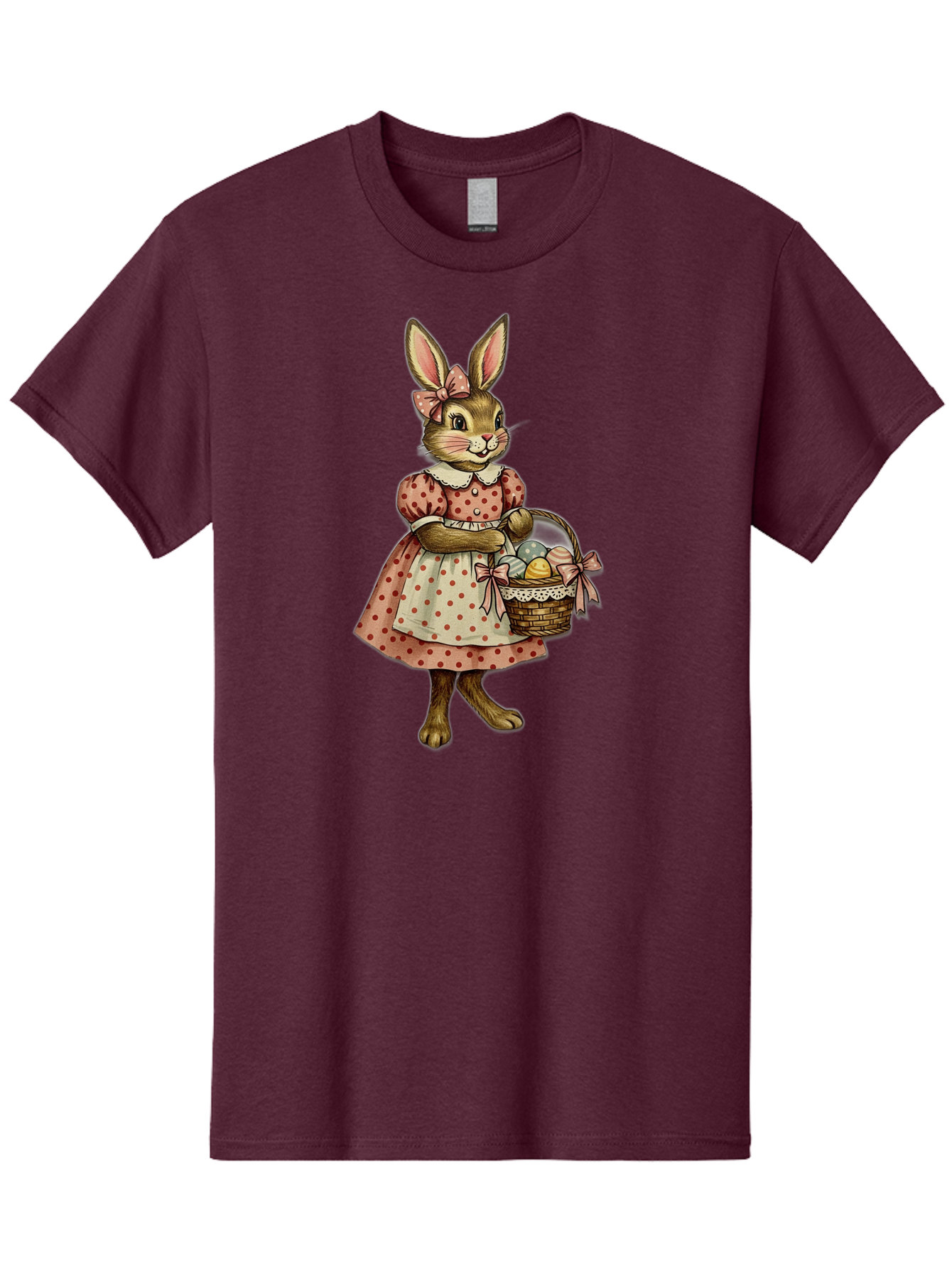 Easter-Bunny Men'S Graphic Tee, 100% Cotton, Comfortable Casual Summer Wear, Machine Washable, Anthropomorphic Rabbit, Easter Eggs, Polka Dot Dress, Wicker Basket, Pastel Colors, Spring Season, Easter Celebration, Vintage Style, Baa599 21