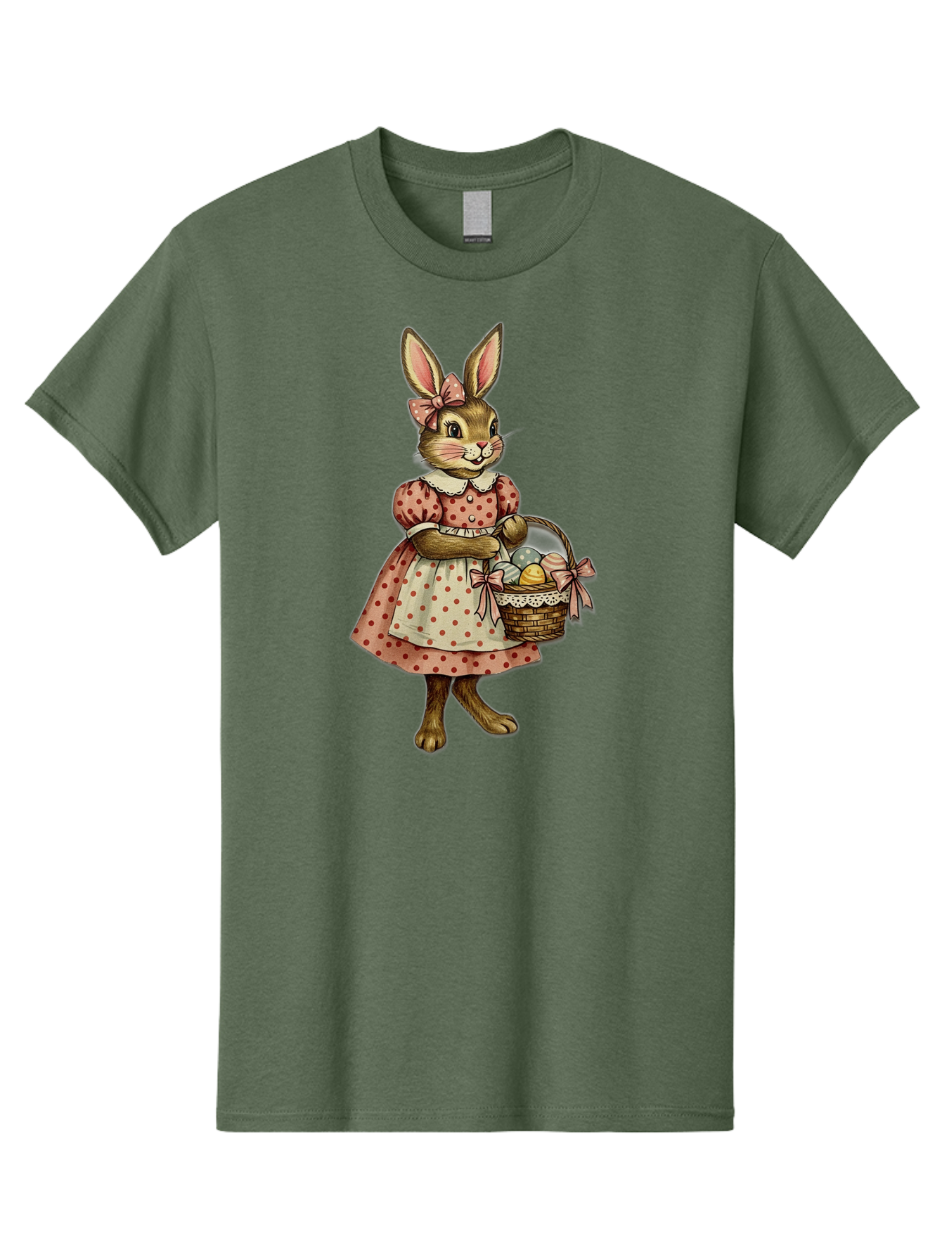 Easter-Bunny Men'S Graphic Tee, 100% Cotton, Comfortable Casual Summer Wear, Machine Washable, Anthropomorphic Rabbit, Easter Eggs, Polka Dot Dress, Wicker Basket, Pastel Colors, Spring Season, Easter Celebration, Vintage Style, Baa599 7