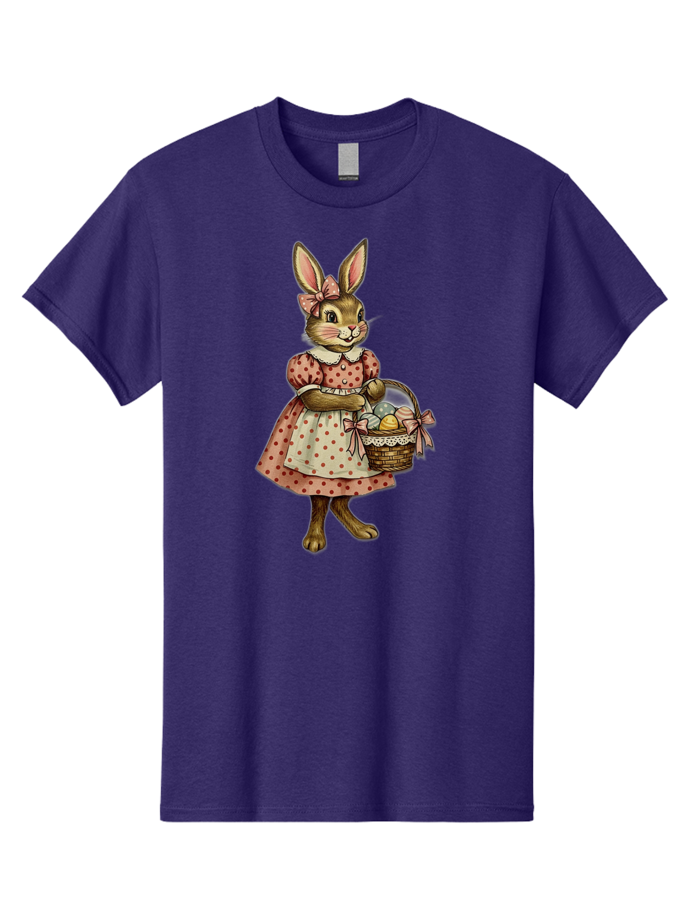 Easter-Bunny Men'S Graphic Tee, 100% Cotton, Comfortable Casual Summer Wear, Machine Washable, Anthropomorphic Rabbit, Easter Eggs, Polka Dot Dress, Wicker Basket, Pastel Colors, Spring Season, Easter Celebration, Vintage Style, Baa599 23