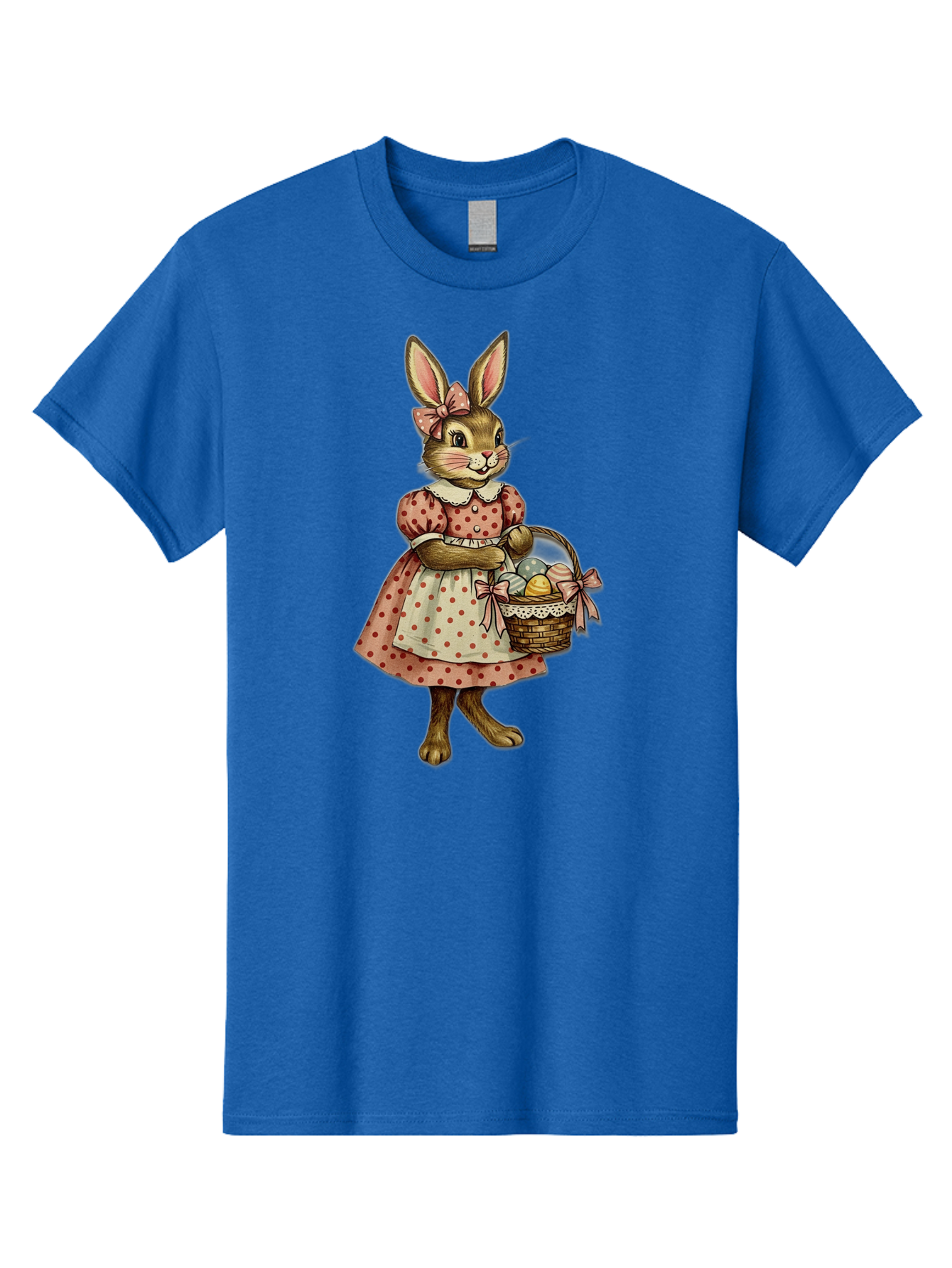 Easter-Bunny Men'S Graphic Tee, 100% Cotton, Comfortable Casual Summer Wear, Machine Washable, Anthropomorphic Rabbit, Easter Eggs, Polka Dot Dress, Wicker Basket, Pastel Colors, Spring Season, Easter Celebration, Vintage Style, Baa599 27
