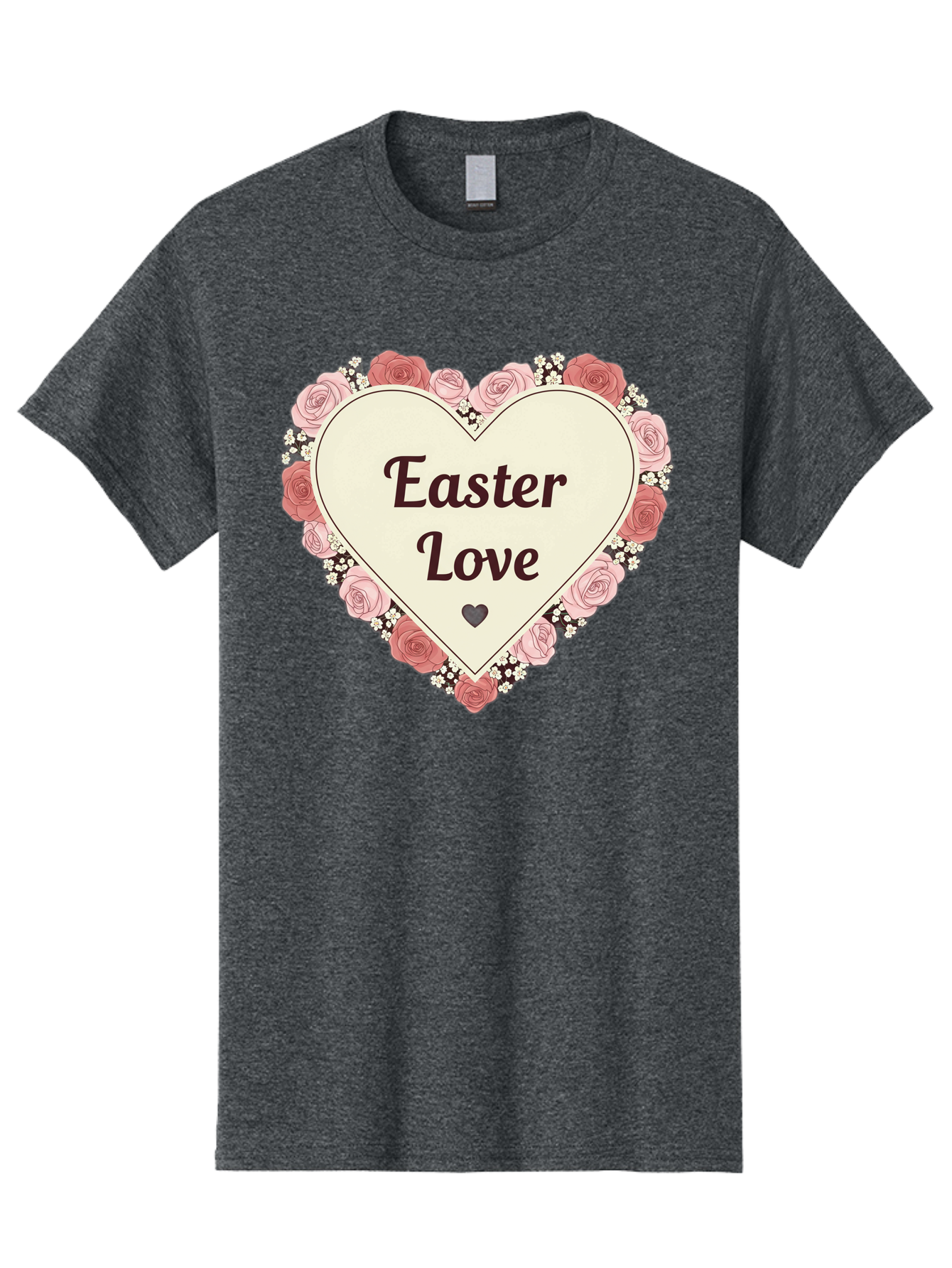 Easter-Love Men'S Graphic Tee, 100% Cotton, Comfortable Casual Summer Wear, Machine Washable, Easter Love, Heart-Shaped Frame, Pink Roses, Floral Wreath, Love Message, Small Green Heart, Easter Theme, Romantic Easter, Spring Flowers, Baa631 11