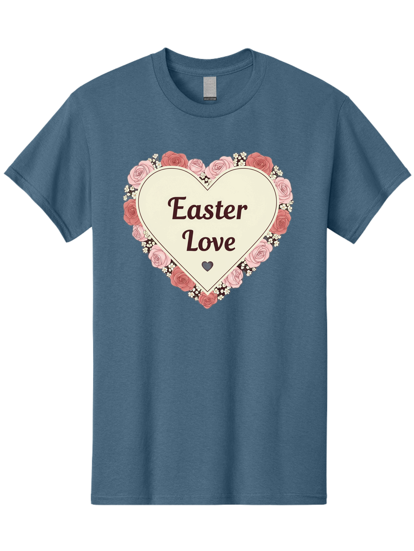 Easter-Love Men'S Graphic Tee, 100% Cotton, Comfortable Casual Summer Wear, Machine Washable, Easter Love, Heart-Shaped Frame, Pink Roses, Floral Wreath, Love Message, Small Green Heart, Easter Theme, Romantic Easter, Spring Flowers, Baa631 13