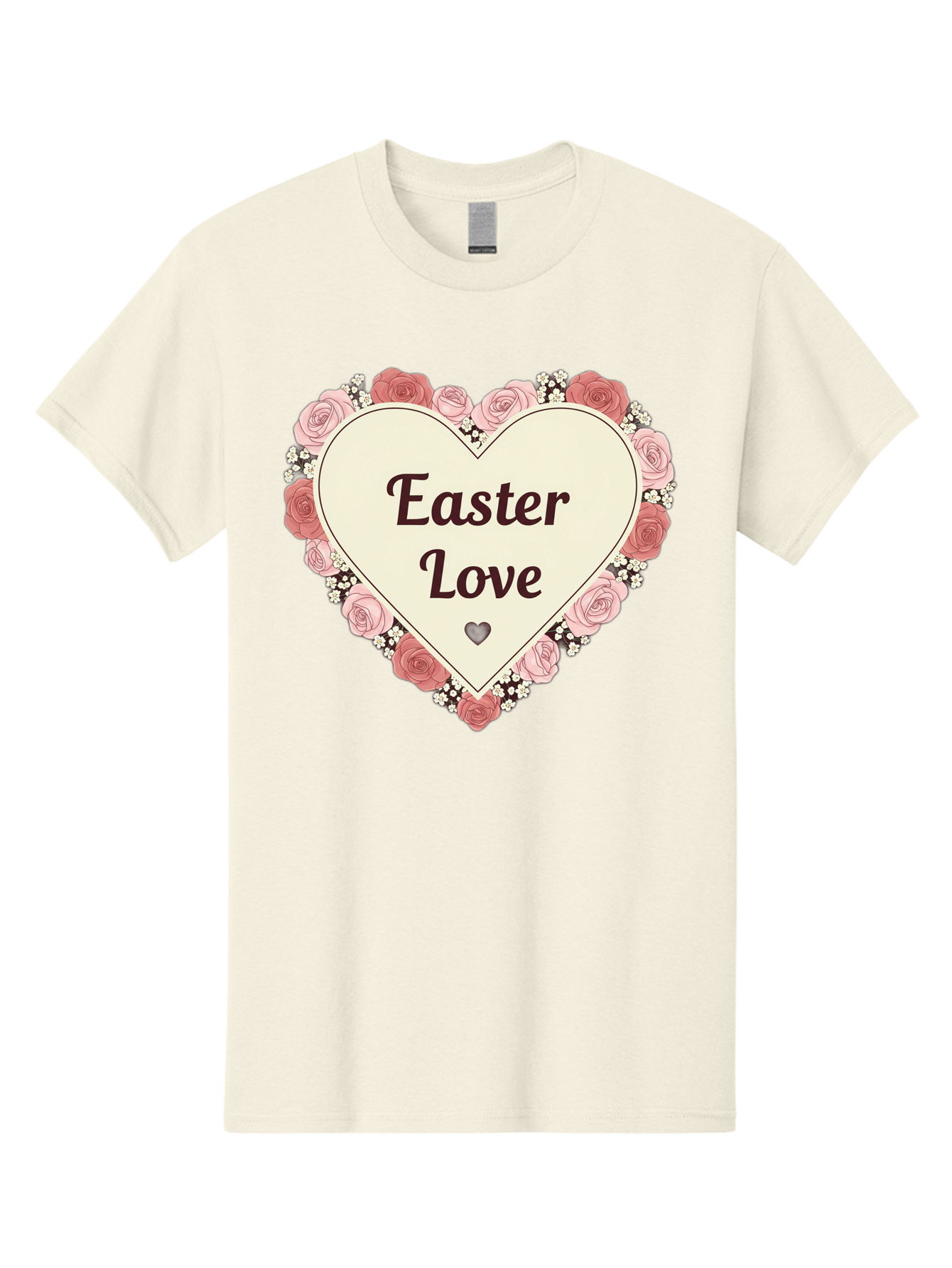 Easter-Love Men'S Graphic Tee, 100% Cotton, Comfortable Casual Summer Wear, Machine Washable, Easter Love, Heart-Shaped Frame, Pink Roses, Floral Wreath, Love Message, Small Green Heart, Easter Theme, Romantic Easter, Spring Flowers, Baa631 15