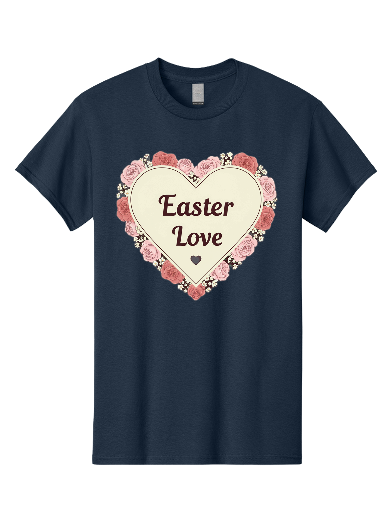 Easter-Love Men'S Graphic Tee, 100% Cotton, Comfortable Casual Summer Wear, Machine Washable, Easter Love, Heart-Shaped Frame, Pink Roses, Floral Wreath, Love Message, Small Green Heart, Easter Theme, Romantic Easter, Spring Flowers, Baa631 21