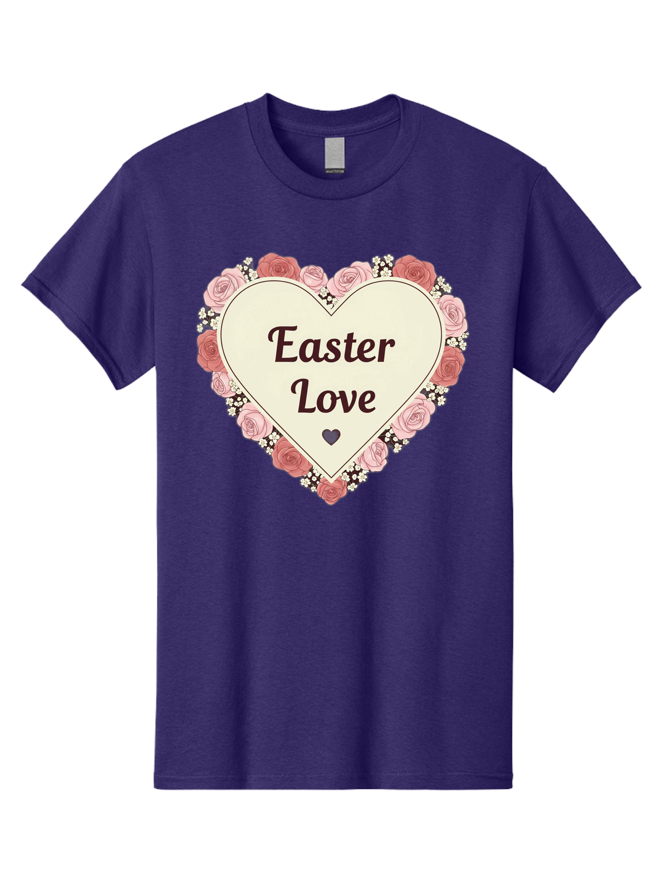 Easter-Love Men'S Graphic Tee, 100% Cotton, Comfortable Casual Summer Wear, Machine Washable, Easter Love, Heart-Shaped Frame, Pink Roses, Floral Wreath, Love Message, Small Green Heart, Easter Theme, Romantic Easter, Spring Flowers, Baa631 7