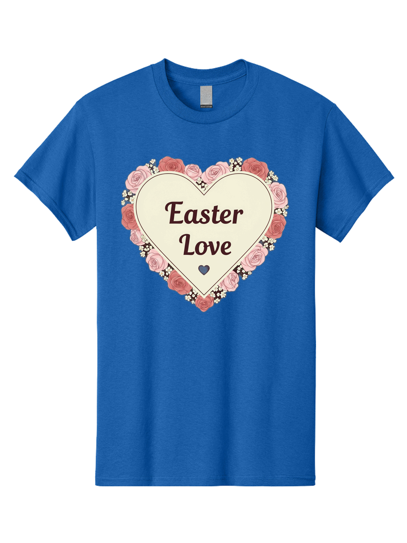 Easter-Love Men'S Graphic Tee, 100% Cotton, Comfortable Casual Summer Wear, Machine Washable, Easter Love, Heart-Shaped Frame, Pink Roses, Floral Wreath, Love Message, Small Green Heart, Easter Theme, Romantic Easter, Spring Flowers, Baa631 29