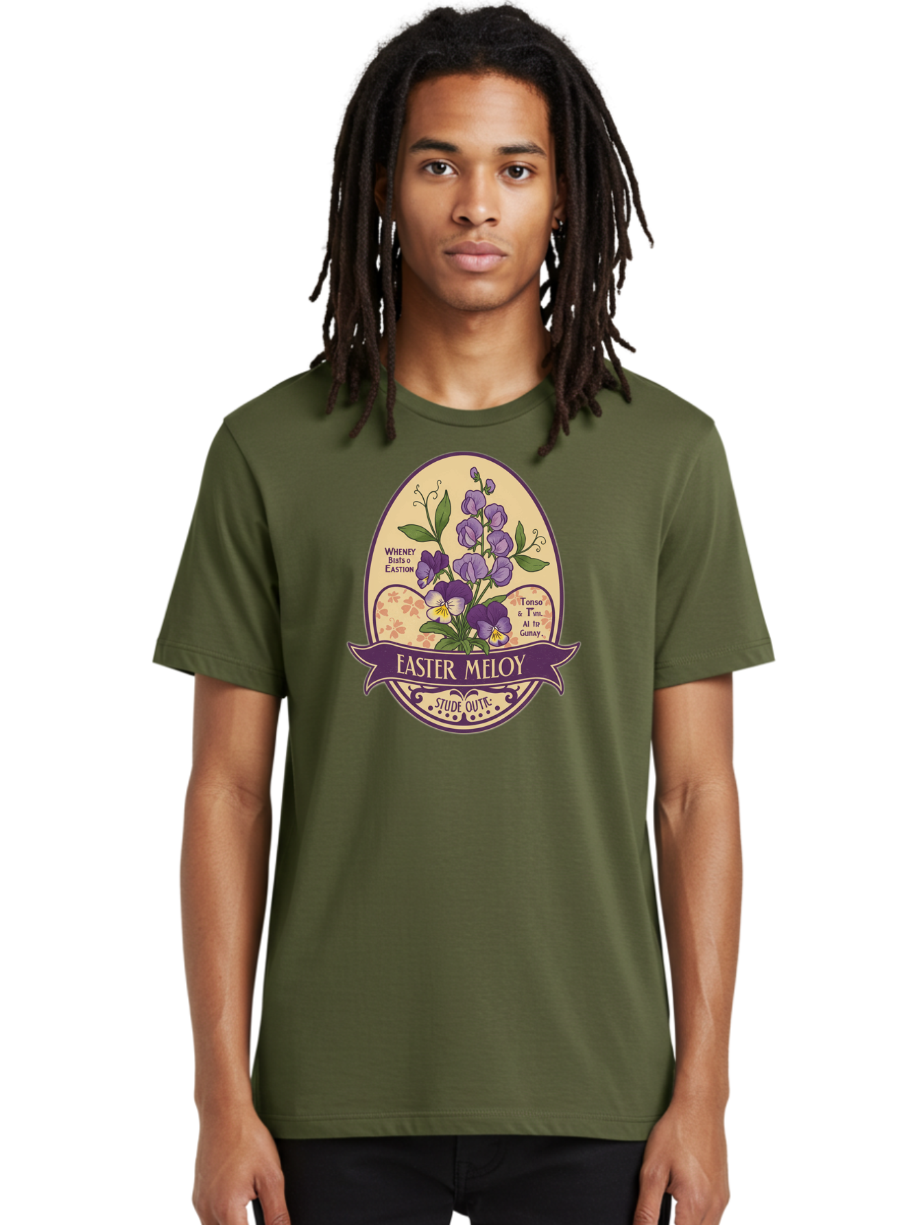 Easter-Meloy Men'S Graphic Tee, 100% Cotton, Comfortable Casual Summer Wear, Machine Washable, Purple Violets, Easter Flowers, Floral Illustration, Vintage Design, Easter Meloy, Poetic Verse, Blooming Flowers, Floral Arrangement, Baa632 22