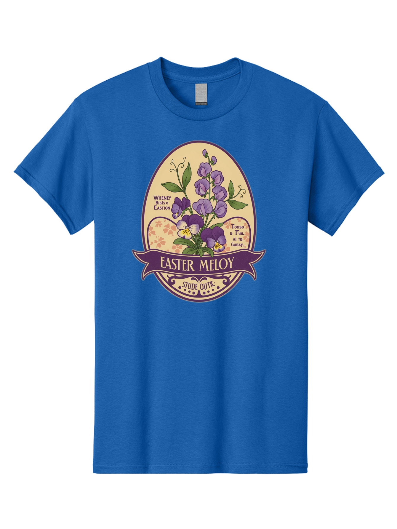 Easter-Meloy Men'S Graphic Tee, 100% Cotton, Comfortable Casual Summer Wear, Machine Washable, Purple Violets, Easter Flowers, Floral Illustration, Vintage Design, Easter Meloy, Poetic Verse, Blooming Flowers, Floral Arrangement, Baa632 11