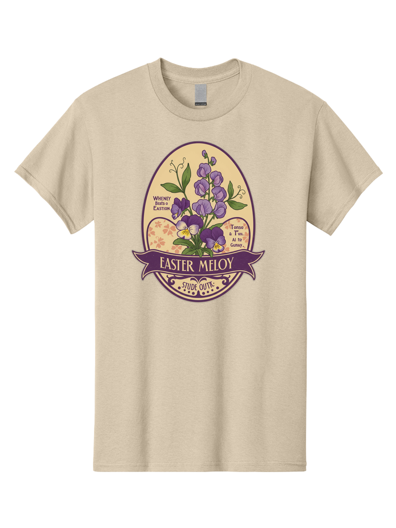 Easter-Meloy Men'S Graphic Tee, 100% Cotton, Comfortable Casual Summer Wear, Machine Washable, Purple Violets, Easter Flowers, Floral Illustration, Vintage Design, Easter Meloy, Poetic Verse, Blooming Flowers, Floral Arrangement, Baa632 25