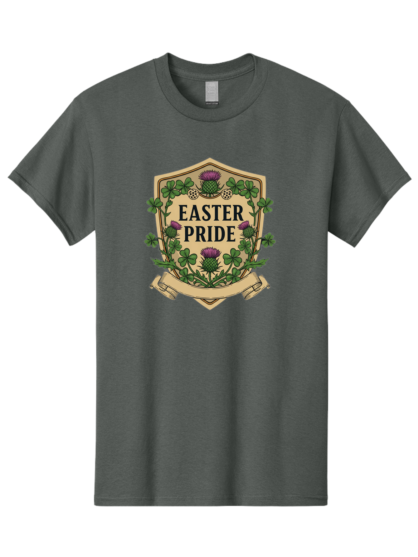 Easter-Pride Men'S Graphic Tee, 100% Cotton, Comfortable Casual Summer Wear, Machine Washable, Shamrocks, Purple Thistles, Easter Flowers, Floral Wreath, Vintage Badge, Easter Theme, Celtic Symbols, Festive Design, Spring Flowers Baa633 13