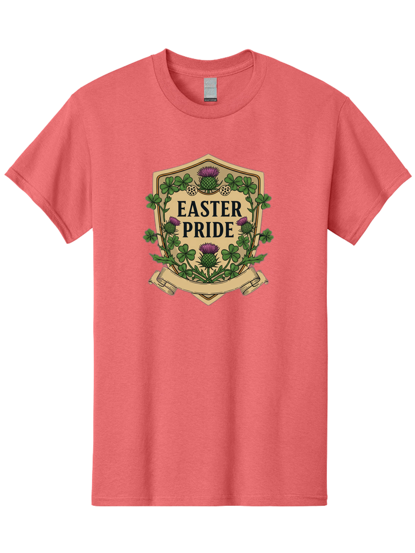 Easter-Pride Men'S Graphic Tee, 100% Cotton, Comfortable Casual Summer Wear, Machine Washable, Shamrocks, Purple Thistles, Easter Flowers, Floral Wreath, Vintage Badge, Easter Theme, Celtic Symbols, Festive Design, Spring Flowers Baa633 3