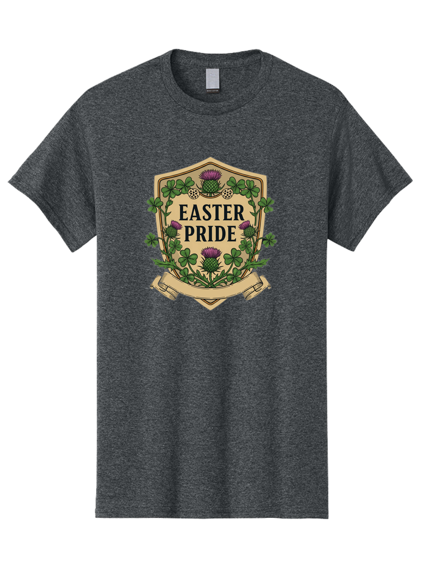 Easter-Pride Men'S Graphic Tee, 100% Cotton, Comfortable Casual Summer Wear, Machine Washable, Shamrocks, Purple Thistles, Easter Flowers, Floral Wreath, Vintage Badge, Easter Theme, Celtic Symbols, Festive Design, Spring Flowers Baa633 23