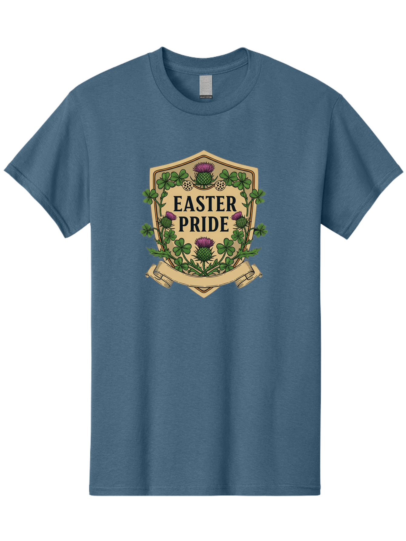 Easter-Pride Men'S Graphic Tee, 100% Cotton, Comfortable Casual Summer Wear, Machine Washable, Shamrocks, Purple Thistles, Easter Flowers, Floral Wreath, Vintage Badge, Easter Theme, Celtic Symbols, Festive Design, Spring Flowers Baa633 7