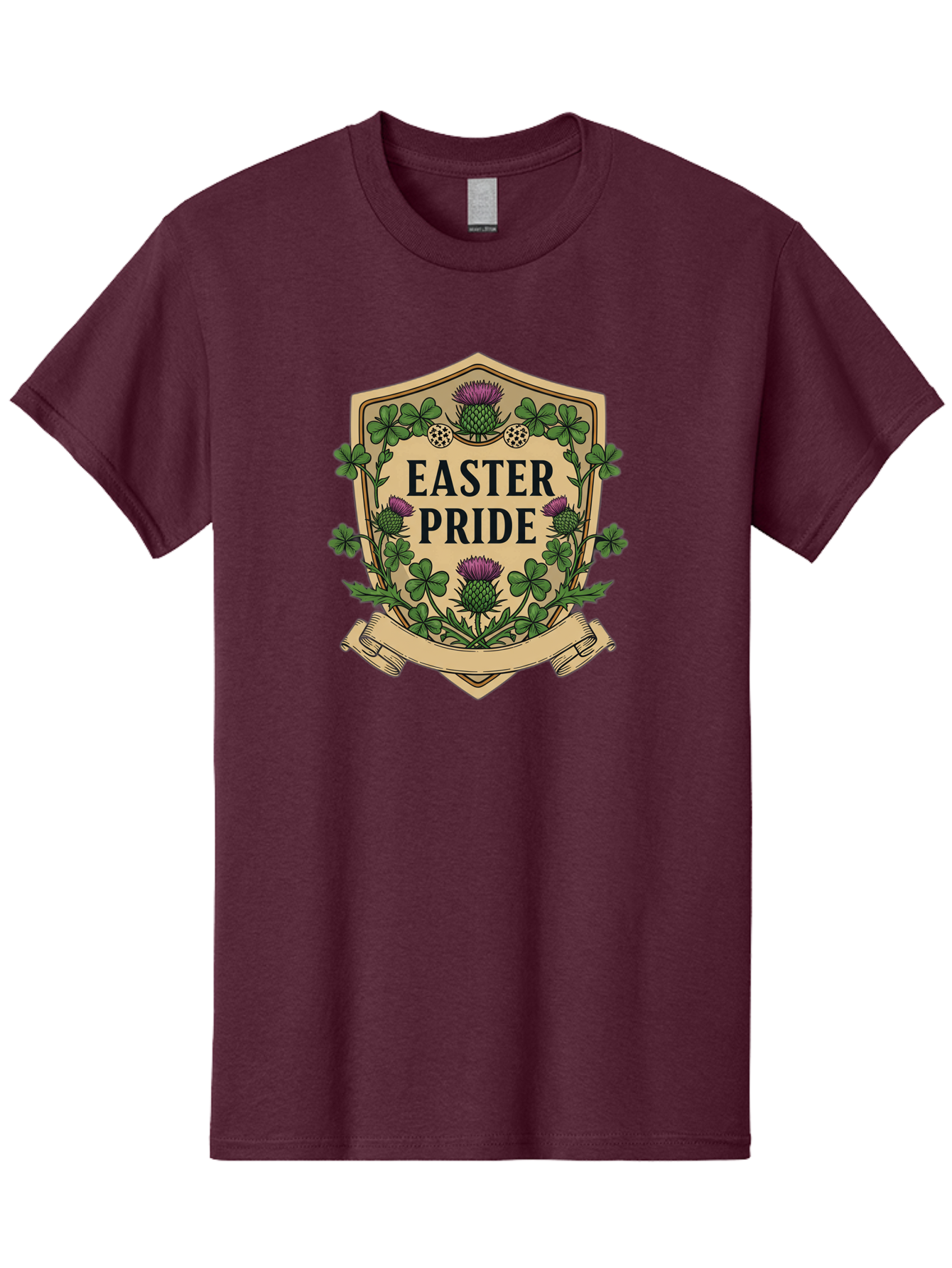 Easter-Pride Men'S Graphic Tee, 100% Cotton, Comfortable Casual Summer Wear, Machine Washable, Shamrocks, Purple Thistles, Easter Flowers, Floral Wreath, Vintage Badge, Easter Theme, Celtic Symbols, Festive Design, Spring Flowers Baa633 21